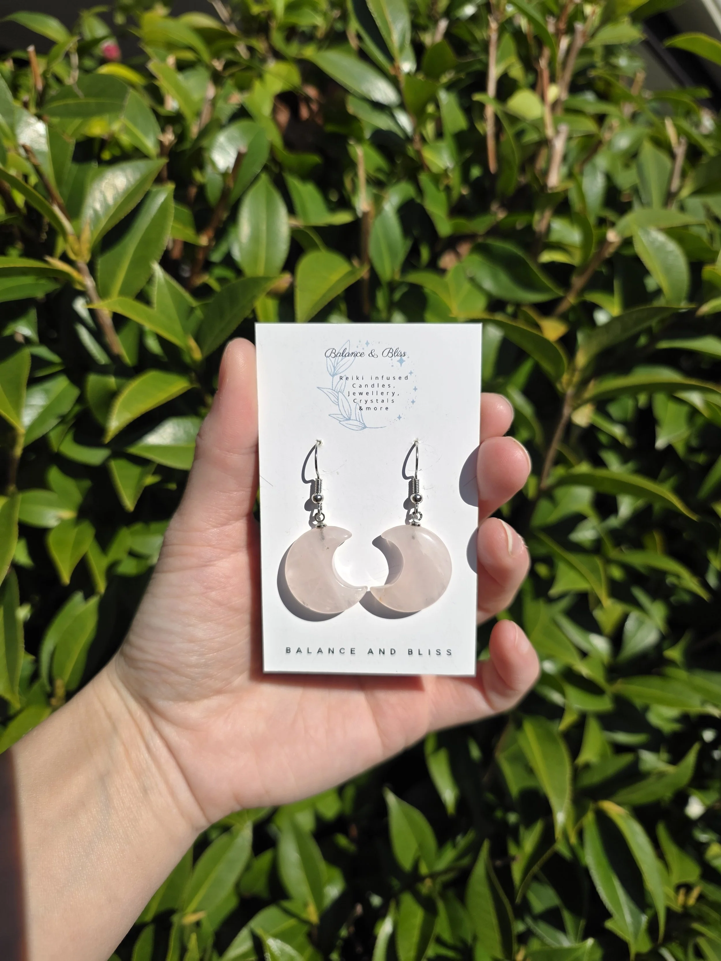 Rose Quartz Moon Earrings - Reiki Infused
