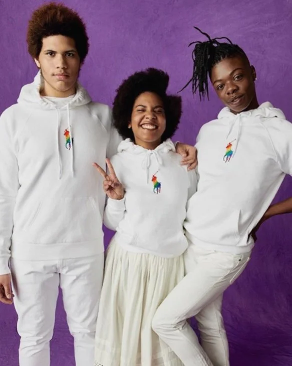 Pride - Ralph Lauren has launched Pride campaigns and collections, often partnering with the Stonewall Community Foundation to support LGBTQ+ organizations. These campaigns often feature models and personalities from the LGBTQ+ community and include 