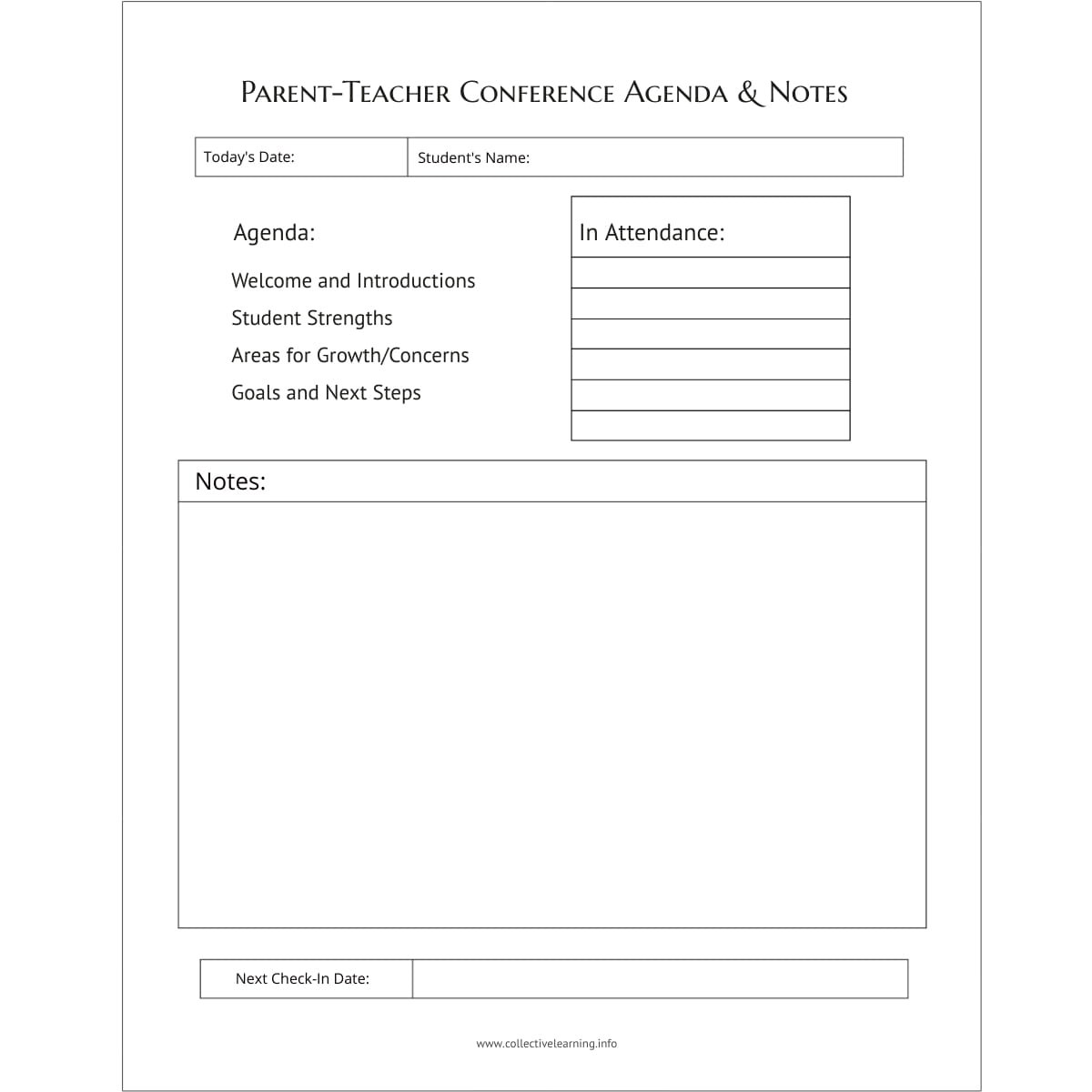 Parent-Teacher Conference Agenda & Notes | Conference Planning Template