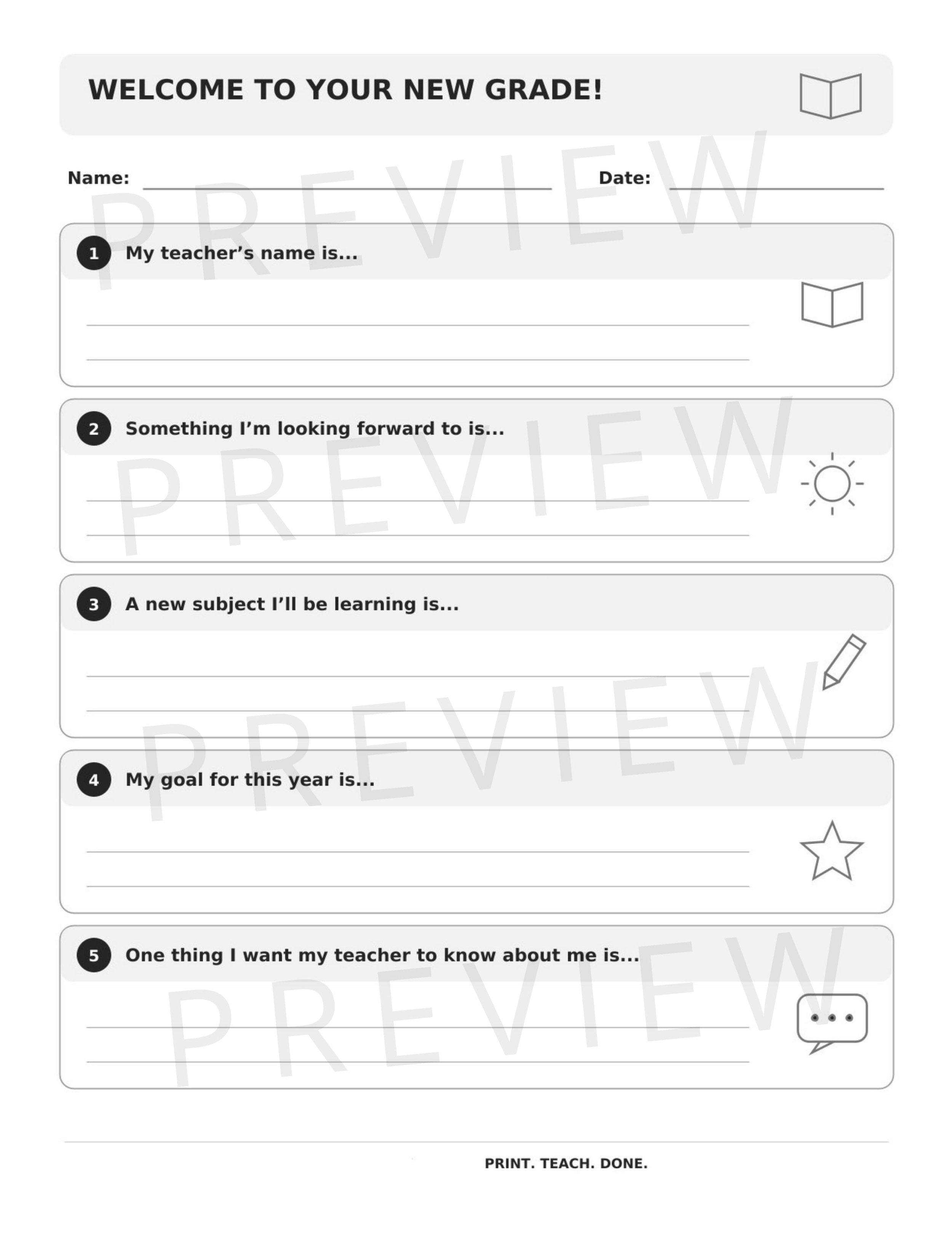 Welcome to Your New Grade Activity (K-3) | Back to School Student Worksheet