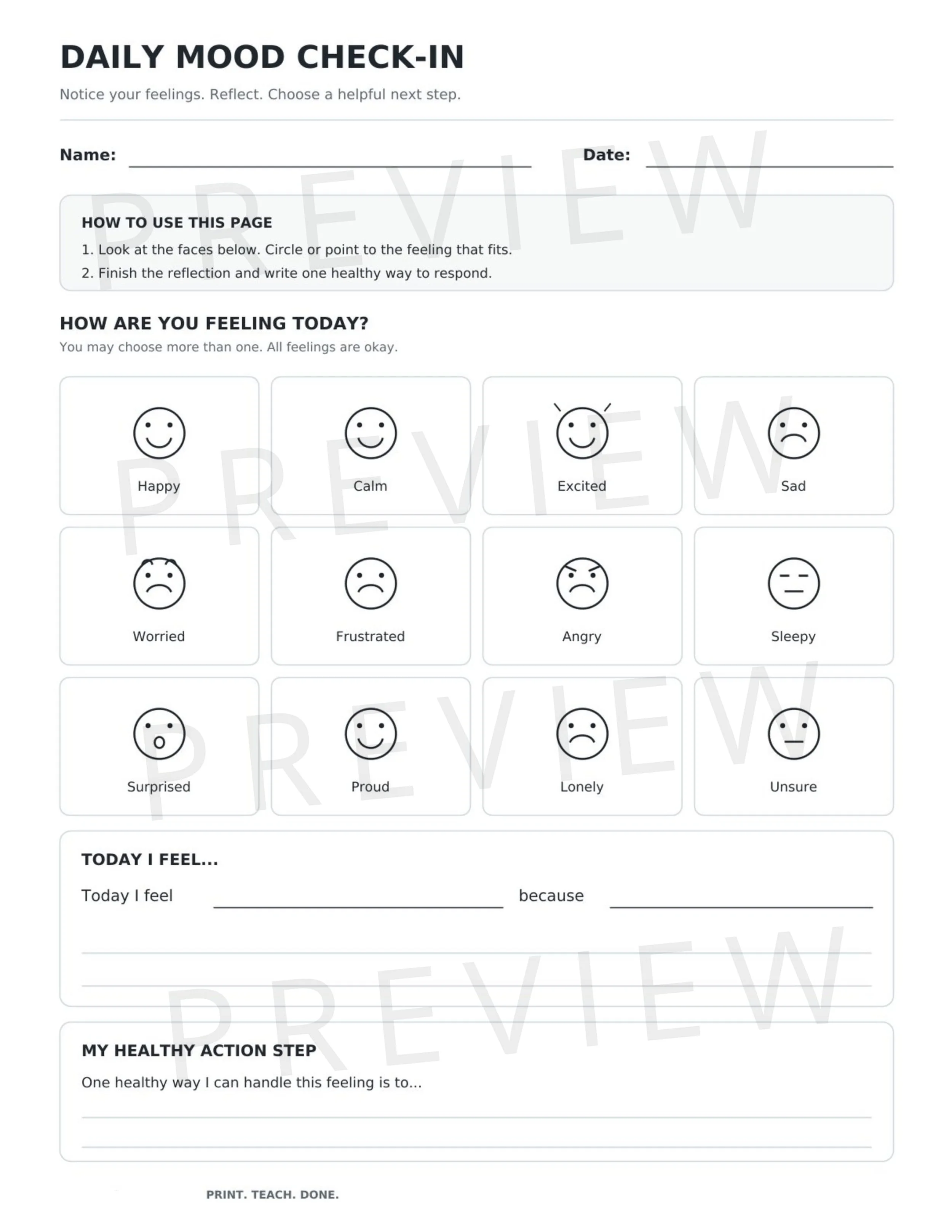 Daily Mood Check-In Chart | SEL Emotional Check-In for Students