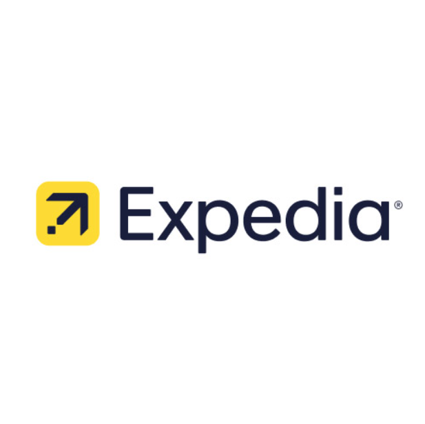 Expedia logo representing travel booking options for flights, hotels, car rentals, and vacation planning.