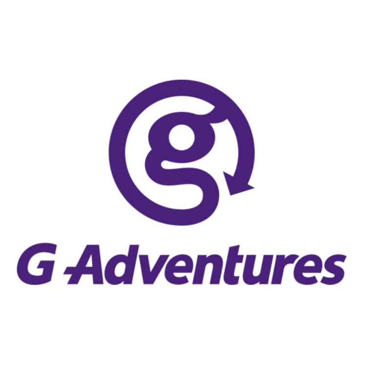 G Adventures logo with text written in dark purple on a white background.