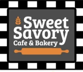 Logo for Sweet Savory Cafe & Bakery with a rolling pin graphic