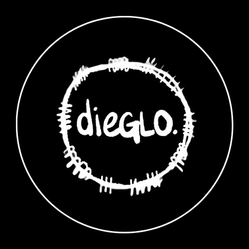 Black background with white circular logo that says "dieglo" in the center.