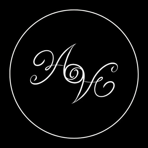 Black background with a white circular outline and the initials 'A' and 'C' in elegant cursive font inside the circle.