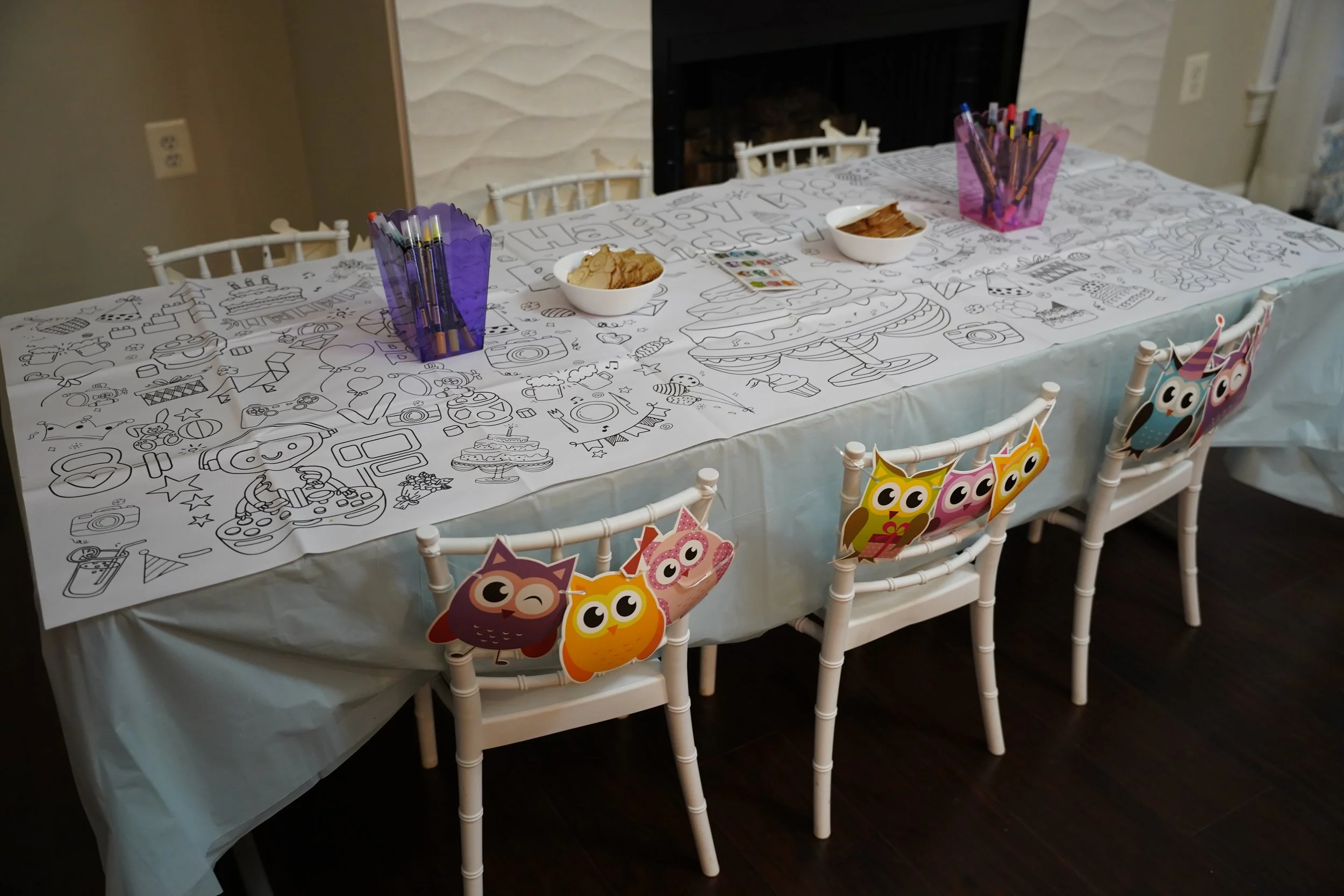 kids-birthday-owl-rainbow-theme-birthday cake-pastel balloons-kids-activity-personalized celebrations-design-rainbow -theme