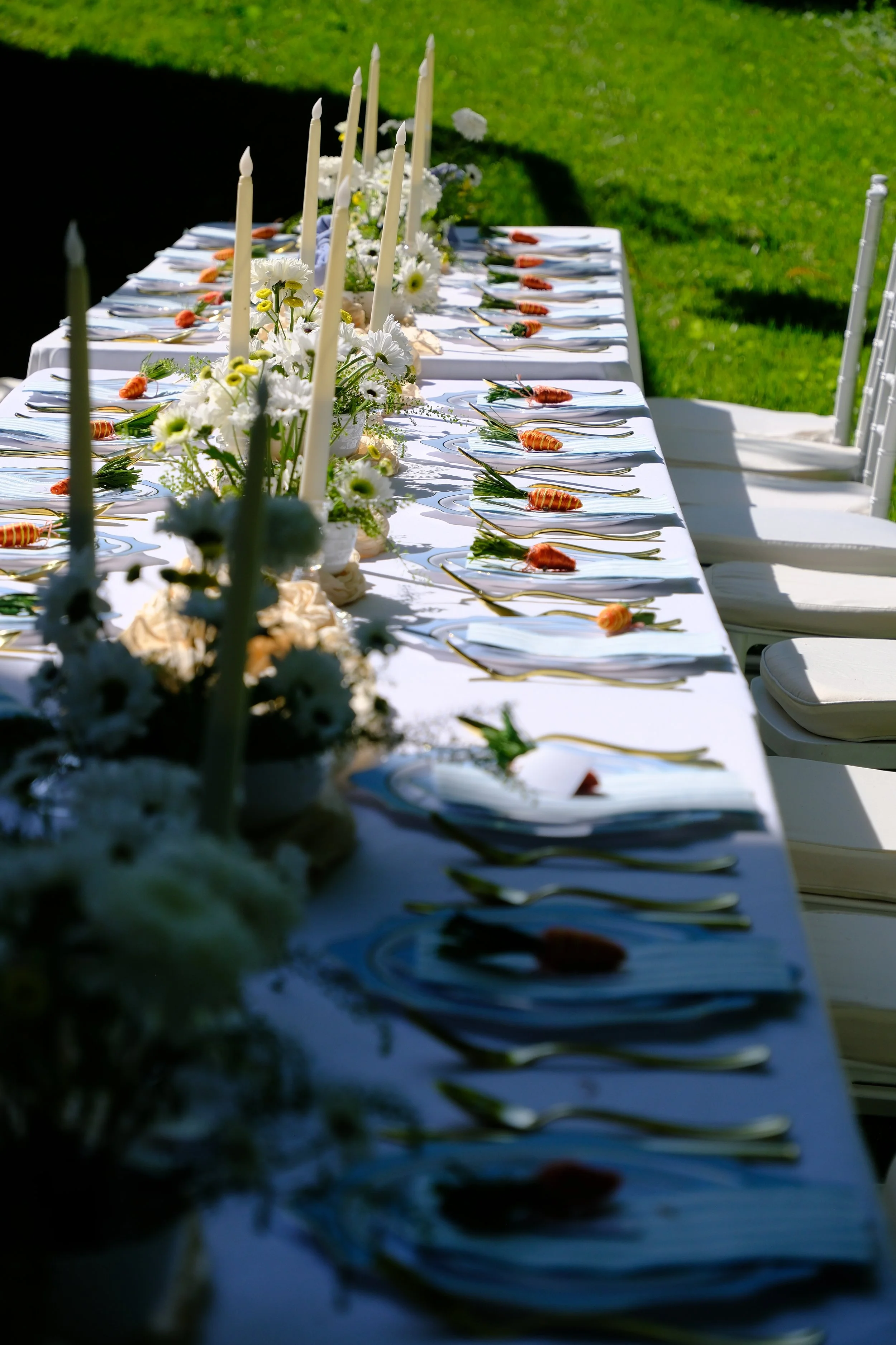 A whimsical Peter Rabbit garden party brought to life with fresh florals, gold accents, and soft candlelight. Perfect for birthdays, baby showers, and springtime celebrations, this charming tables cape blends storybook magic with elegant outdoor dini