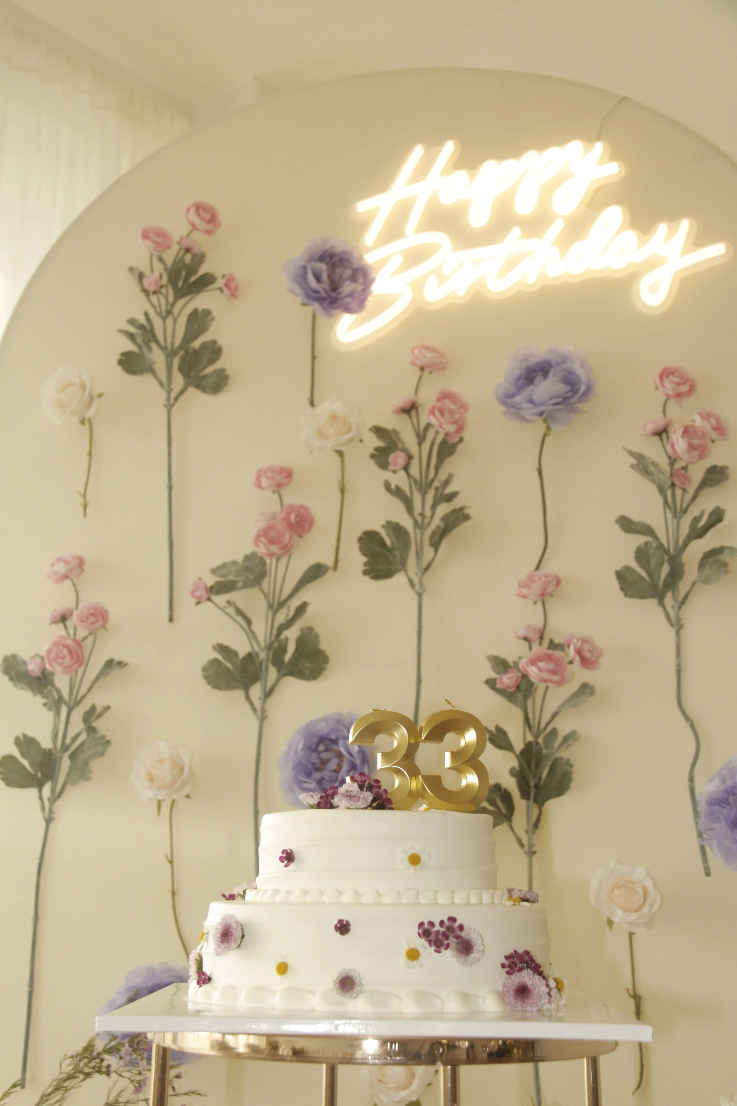 birthday-birthday cake-backdrop-flower design-personalized celebrations-flowers backdrop-bloom-birthday-theme-33year-birthday-2025 backdrop design- trendy backdrop 