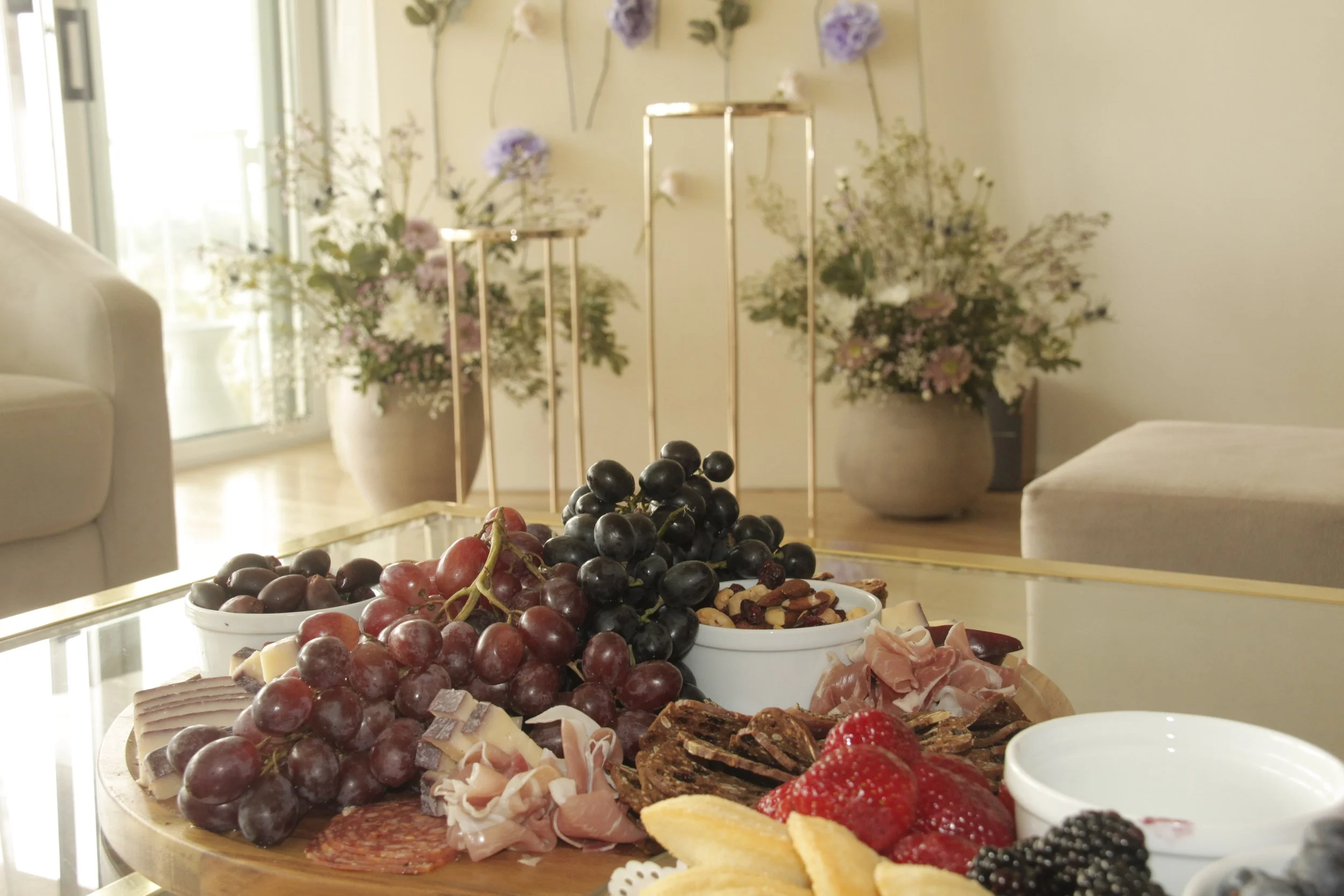 birthday-flower design-personalized celebrations-appetizer table design-purple-burgundy-theme-bloom-birthday-theme-elegant design-chessboard-2025 backdrop design- trendy backdrop 