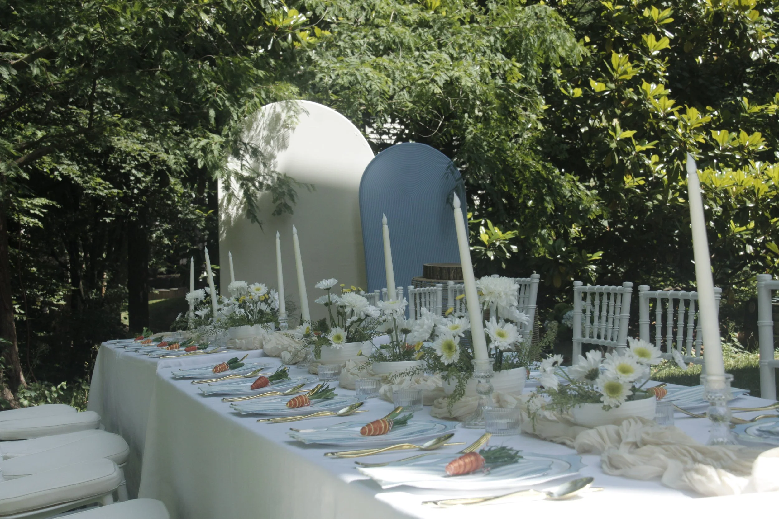 A whimsical Peter Rabbit garden party brought to life with fresh florals, gold accents, and soft candlelight. Perfect for birthdays, baby showers, and springtime celebrations, this charming tables cape blends storybook magic with elegant outdoor dini