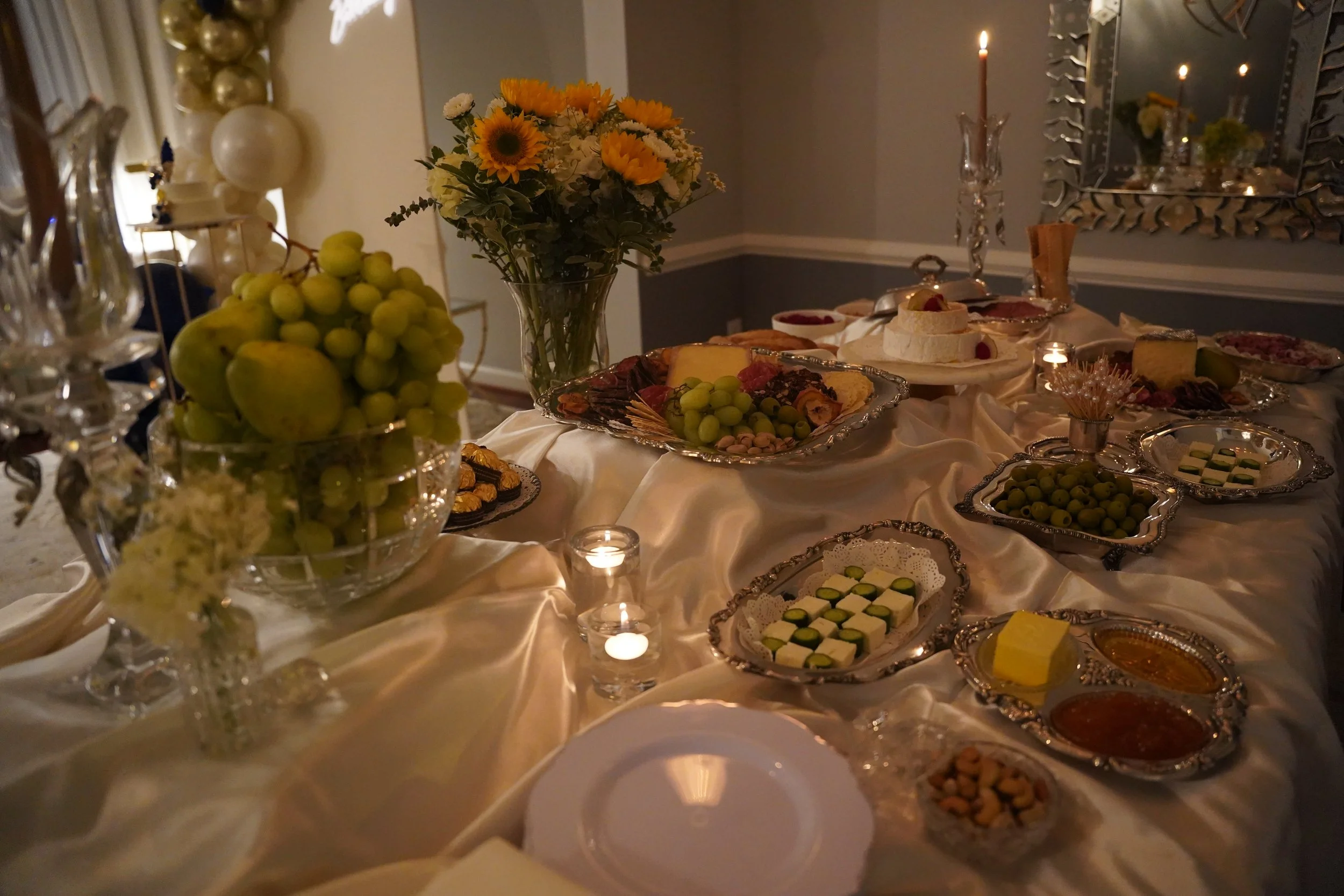 navy blue-gold-theme-birthday-party-birthday cake-guitar-classic-timeless-backdrop-balloons decoration-event-event planner-classic appetizer table design-2025appetizer table design-silver-timeless-flower design-elegant table decoration