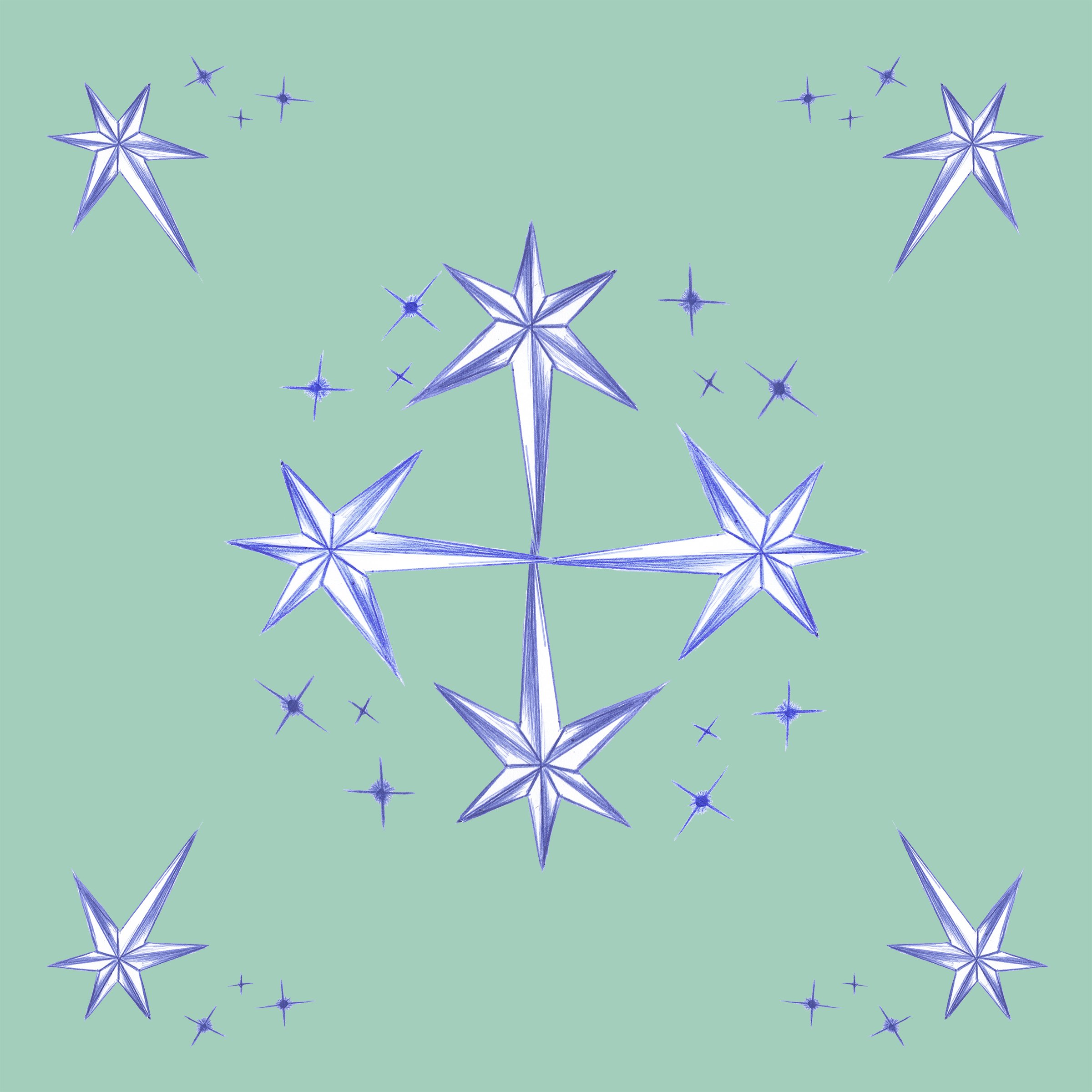 Illustration of abstract stars on a green background