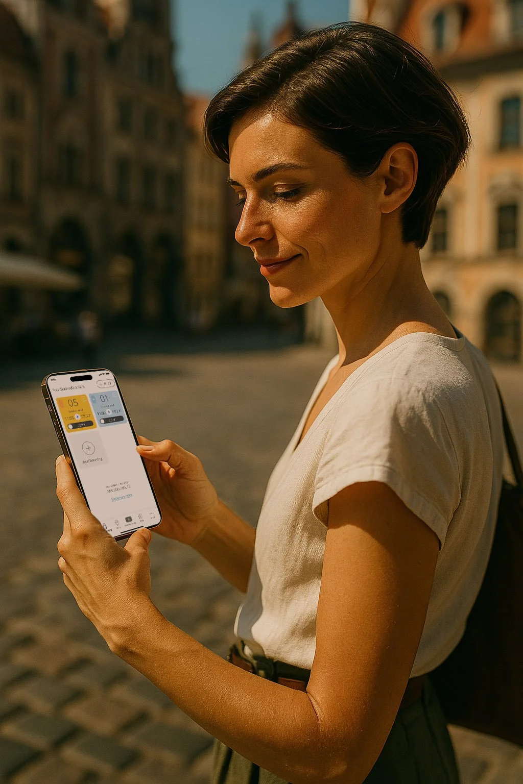 Tourist using Keep My Bag Android  app in old city center