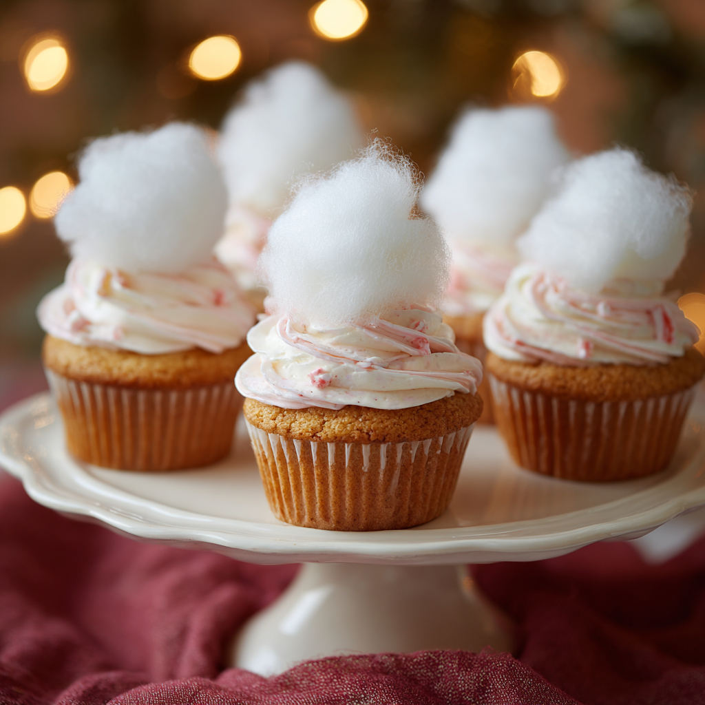 Cupcakes topped with gourmet cotton candy for a party dessert