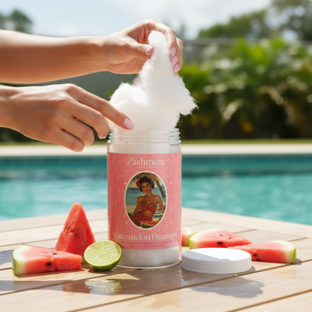 Fruity cotton candy flavors including watermelon cotton candy and strawberry candy options