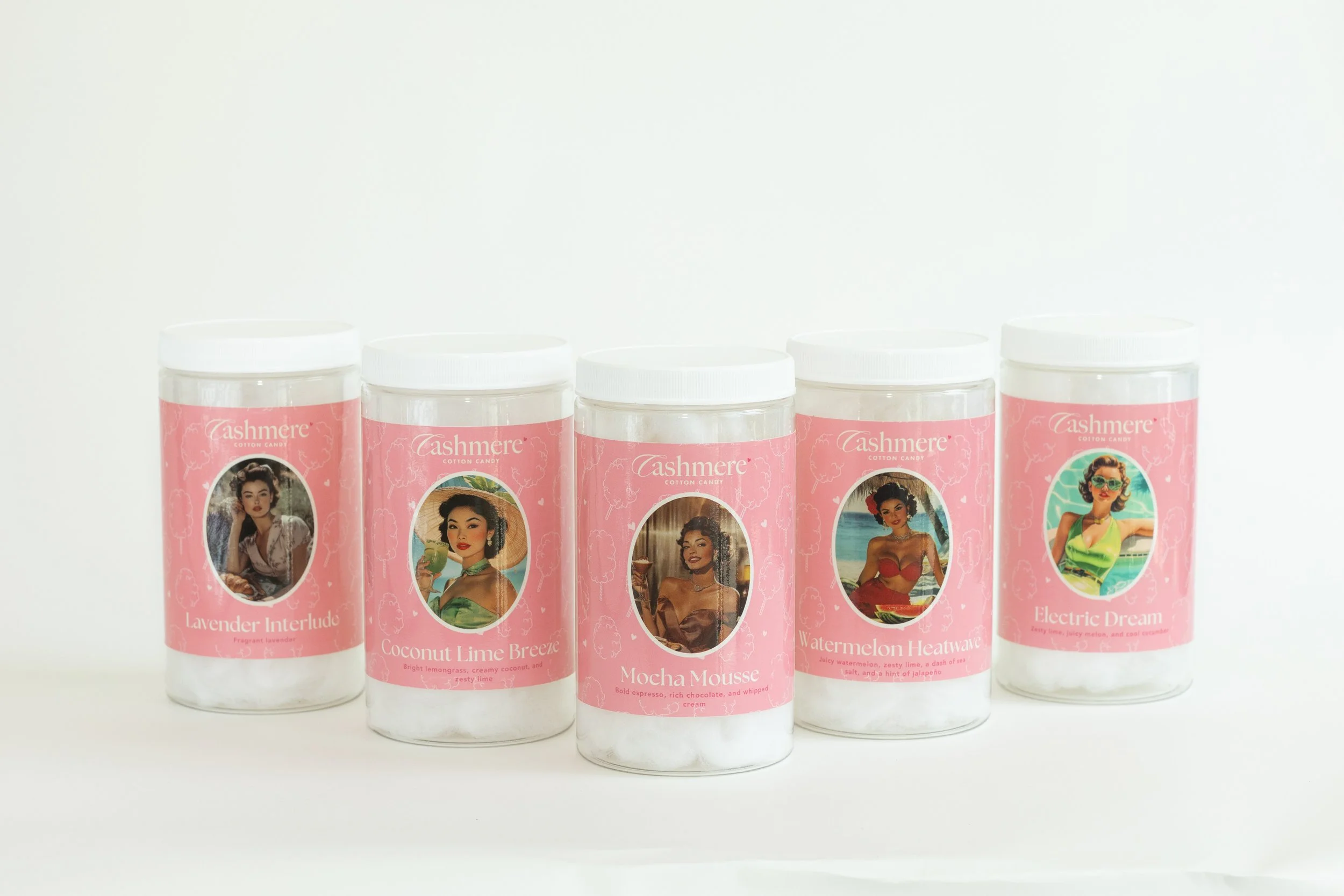 Assorted cotton candy flavors ranging from classic candy favorites to gourmet cotton candy blends