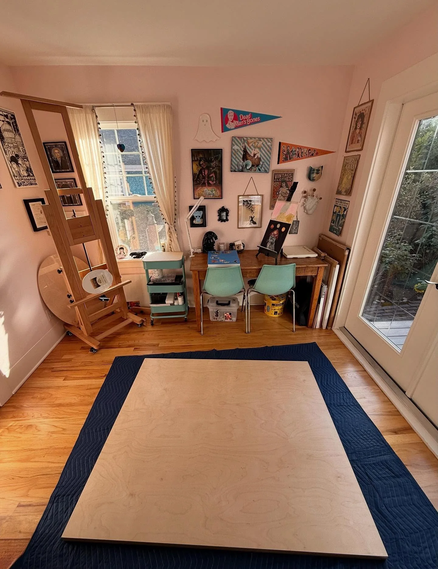 Reworked my art space at home to accommodate working on this beast. First coat of gesso goes on today 🫠 Learning new skills  and growth means being uncomfortable (for me at least 😜). Also trying to &ldquo;allow&rdquo; myself 30 mins most days to ju