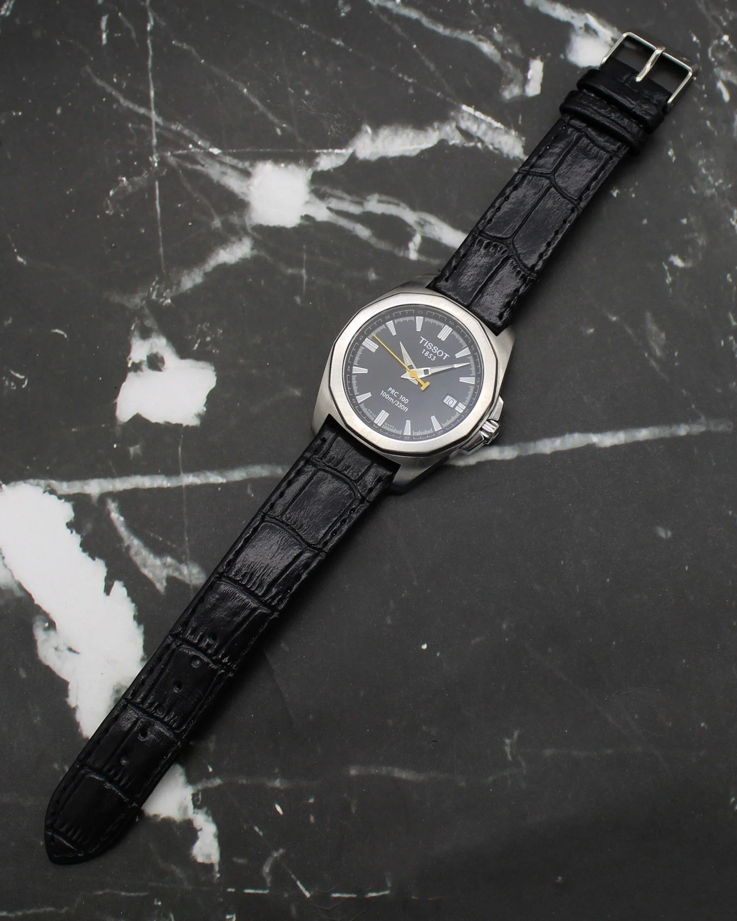 Tissot PRC 100 🖤
Clean black dial paired with a black alligator-style leather strap &mdash; simple, timeless, and easy to wear.

One of those watches that works just as well daily as it does dressed up ✨
Fully checked, sharp condition throughout, an