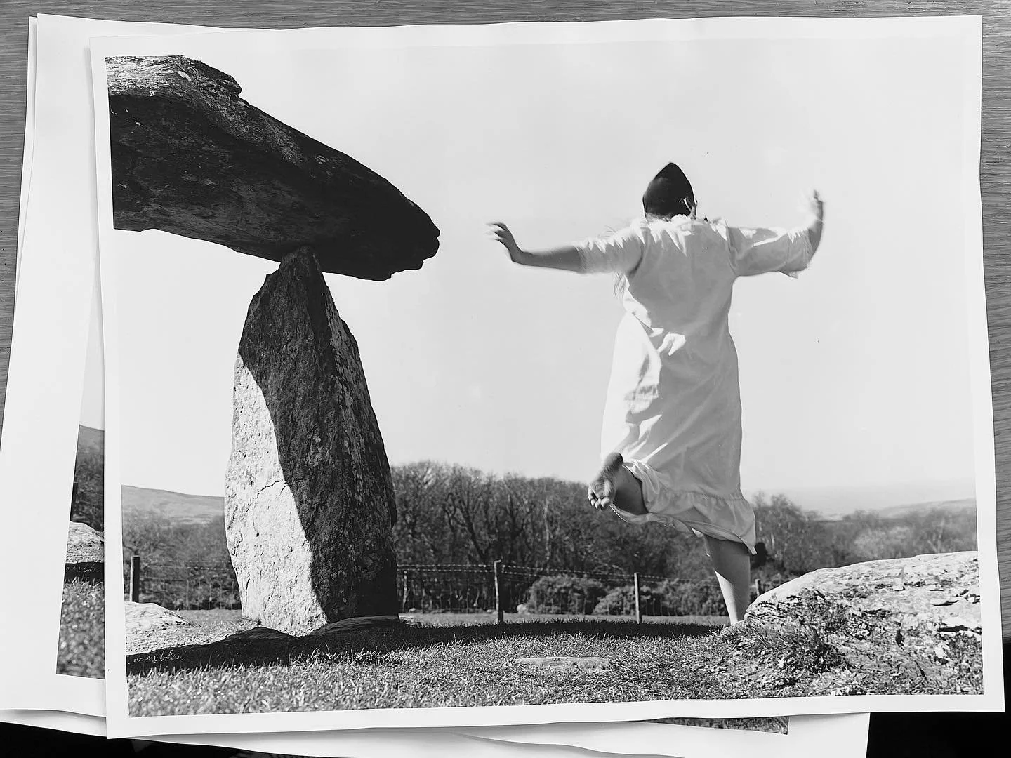 My first fibre based print from the darkrooms, image from my current project &lsquo;Forgotten Dance on Faerie Hills&rsquo;, 2025 

Image taken at Pentre Ifan on the 6x7 Mamiya RZ with Ilford XP2 Supreme 120 film 

@aberrationscollective 

#photograph