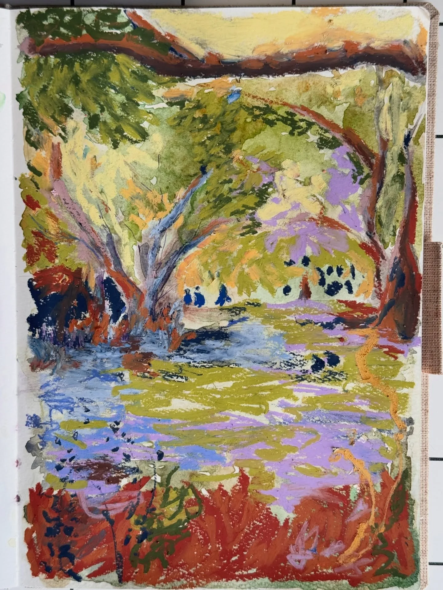 20 minute sketch before heading to work! Sometimes having the smallest chunk of time to draw something really helps loosen up my architect wrist 😂🌼🌻 spring colours coming through #oilpastelart #dailysketch #20minutesaday #landscapeart