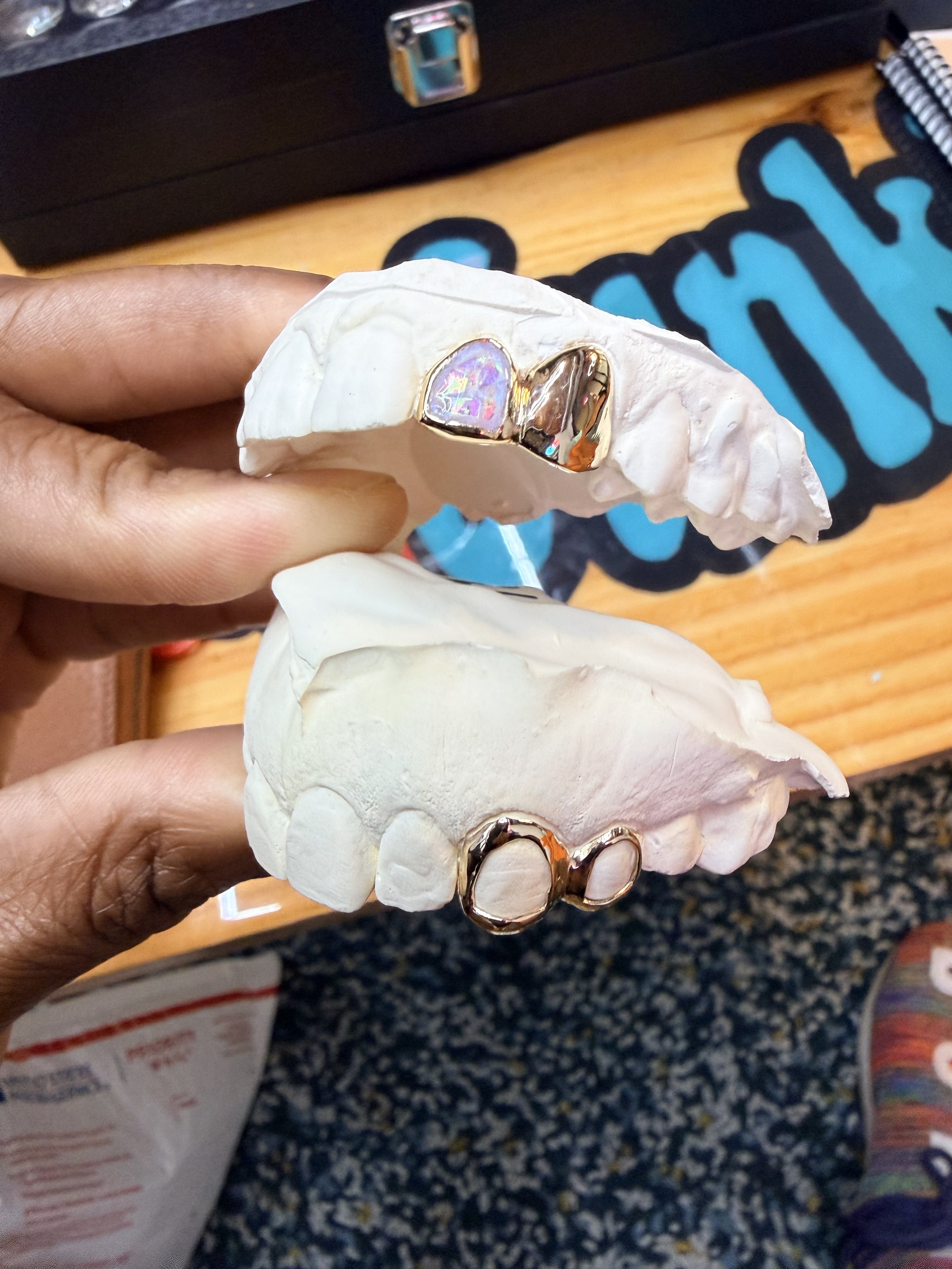 10k 2pc gold grillz with opal