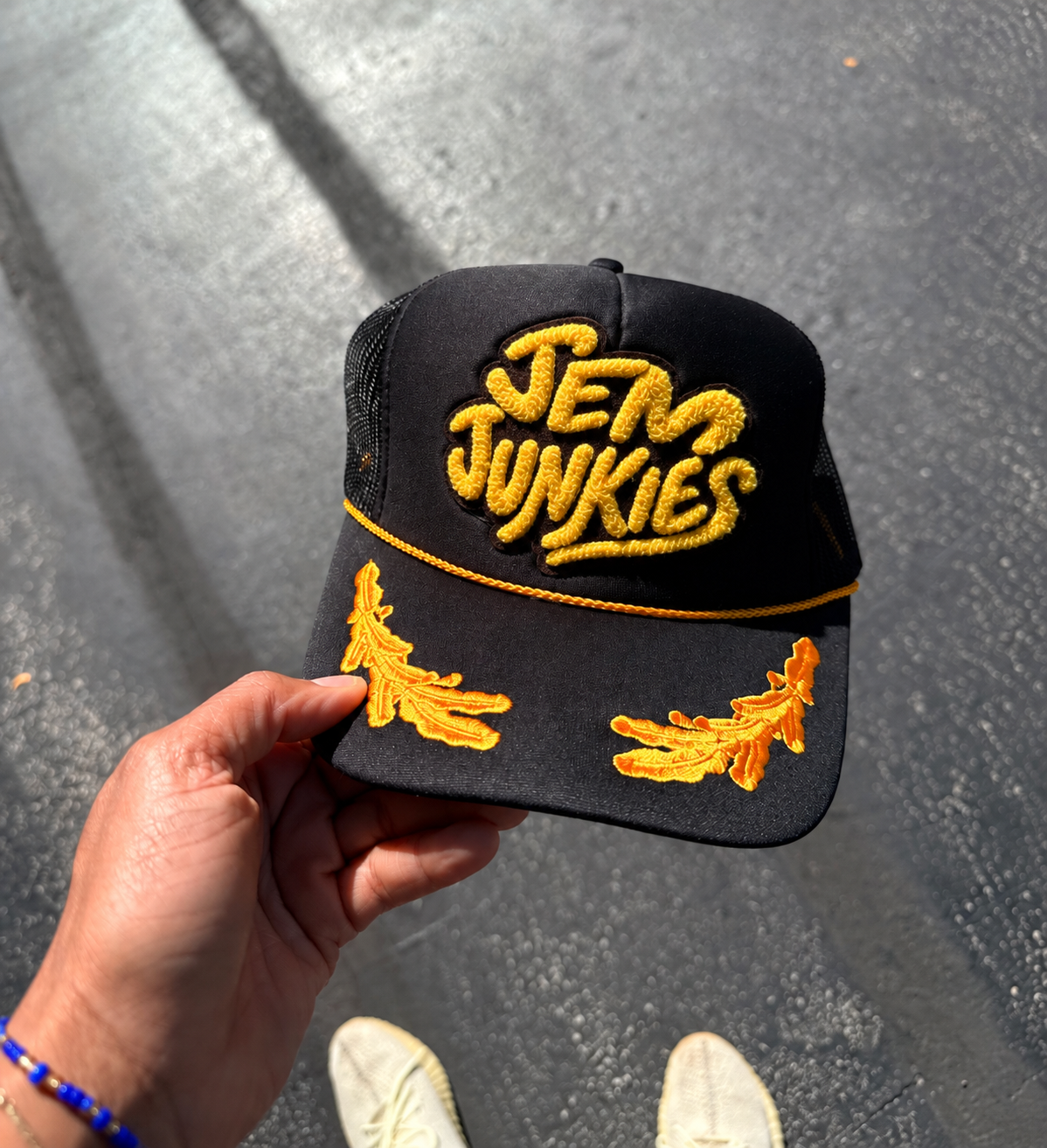 Golden “JEM JUNKIES” Trucker Cap.png