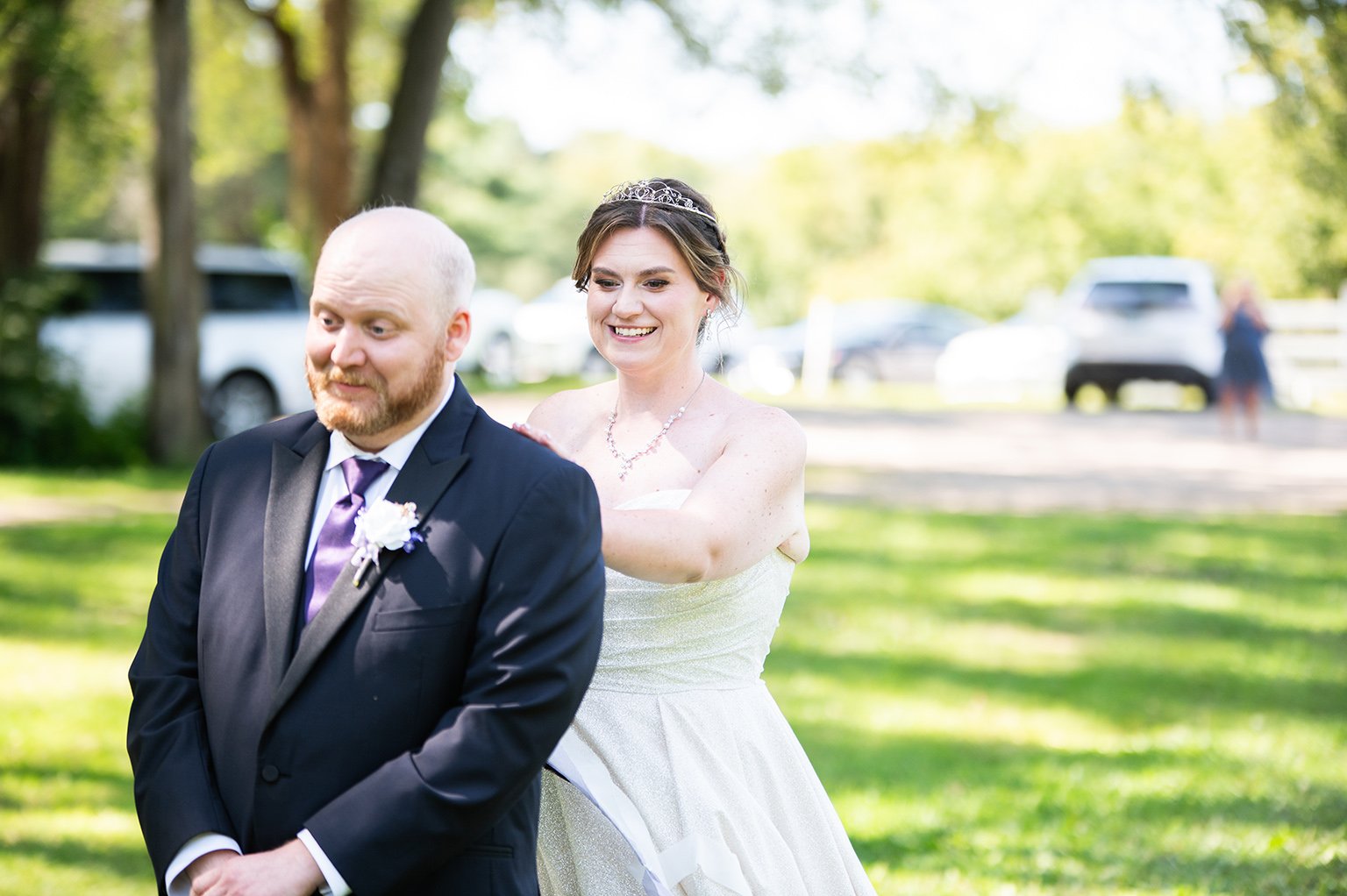 First look with bride and groom at the Hope Glen Farm in Cottage Grove, Minnesota.