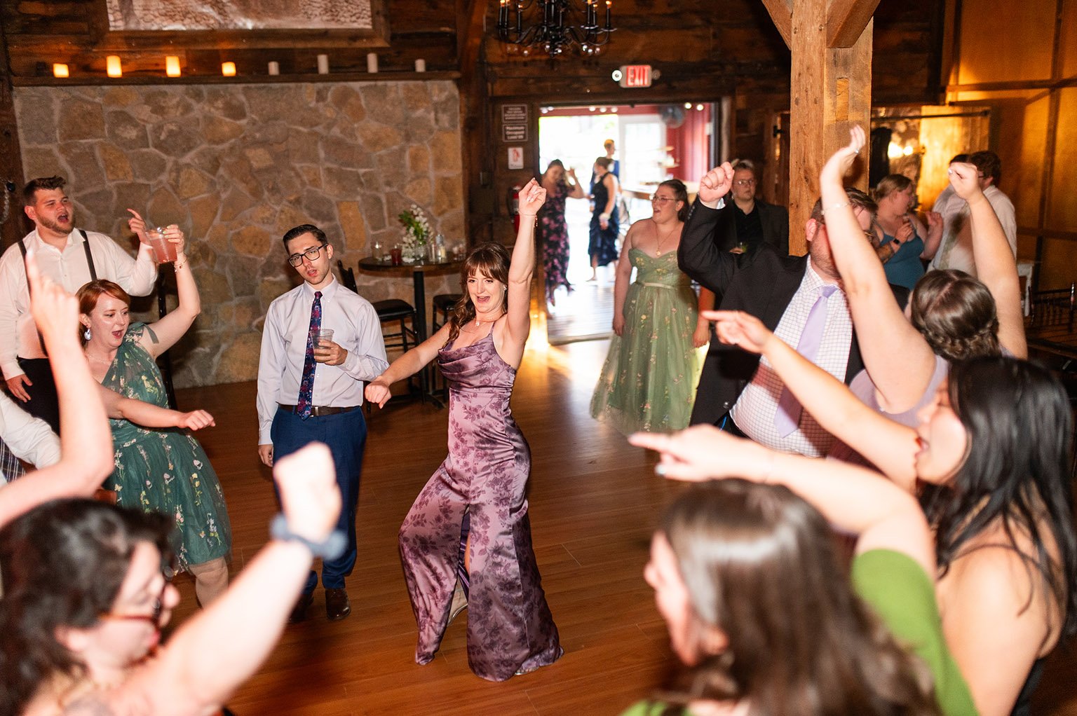 Dancing during wedding reception at the Glen Farm in Cottage Grove, Minnesota.
