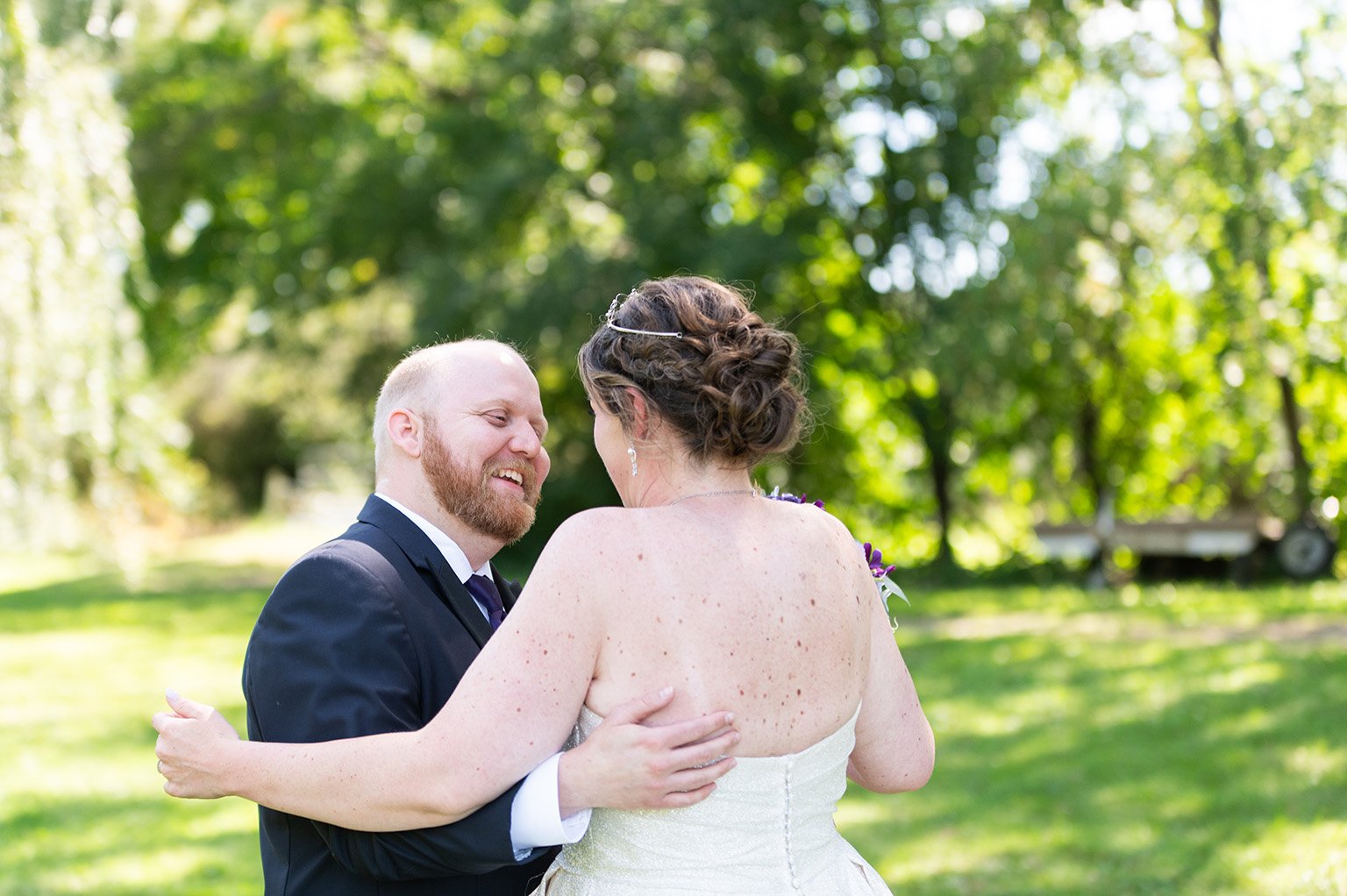 First look with bride and groom at the Hope Glen Farm in Cottage Grove, Minnesota.