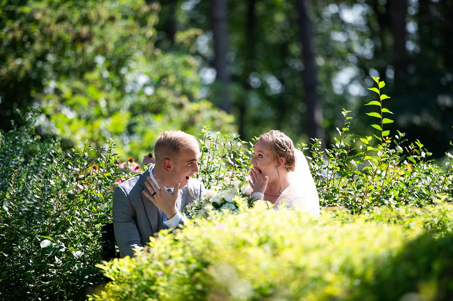 Bride and groom outside together on wedding day at a farmhouse wedding in Stillwater, Minnesota.