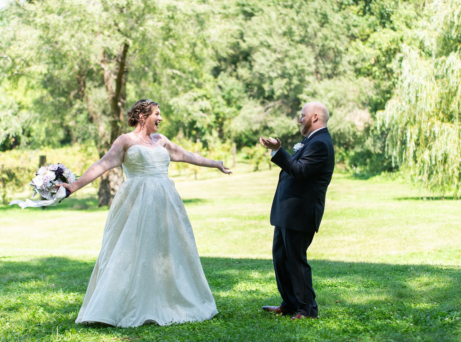 First look with bride and groom at the Hope Glen Farm in Cottage Grove, Minnesota.