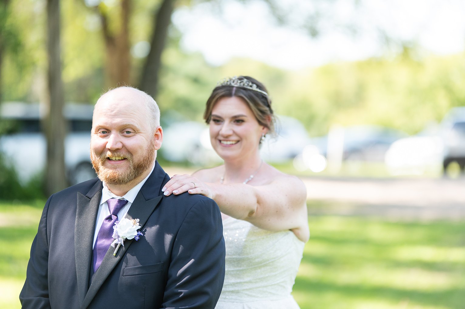 First look with bride and groom at the Hope Glen Farm in Cottage Grove, Minnesota.