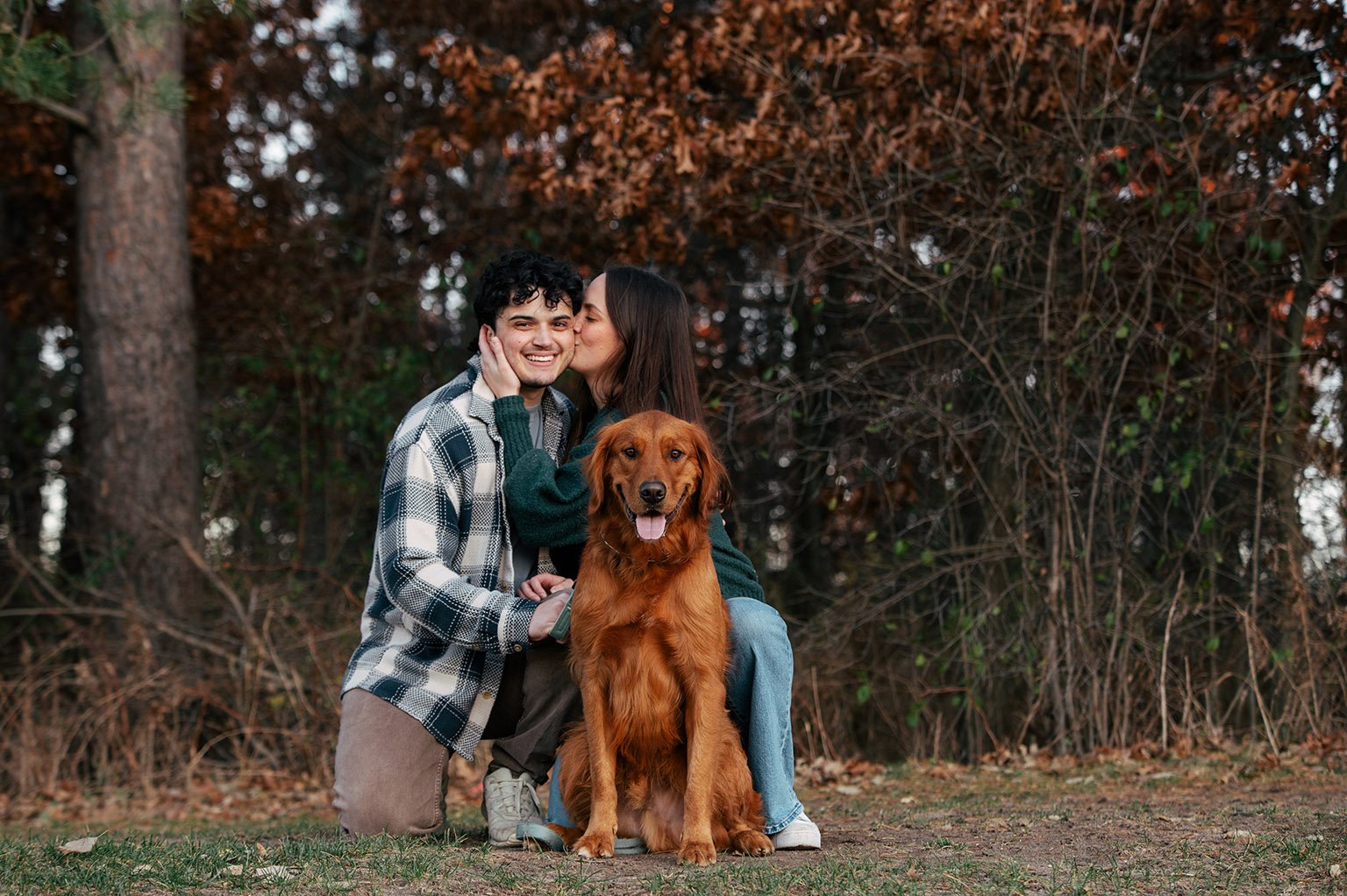 Couple at Lebanon Hills park with their Golden Retriever.