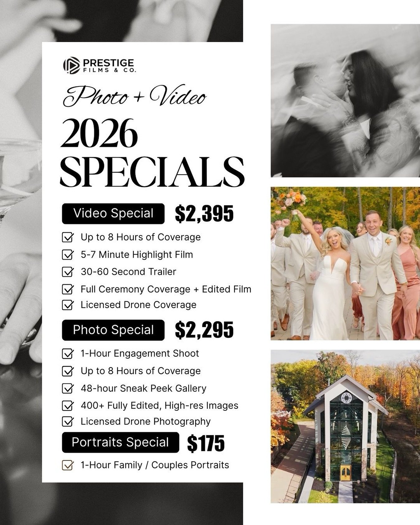 2026 specials coming in hot 🔥 Our books are still fully open for 2026 and beyond ➡️ 

Let&rsquo;s talk and see if our team is right for you 💍

Inquire today www.pfandco.com!

#prestigefilms #photography #videography #mrandmrs #weddingphotography #w
