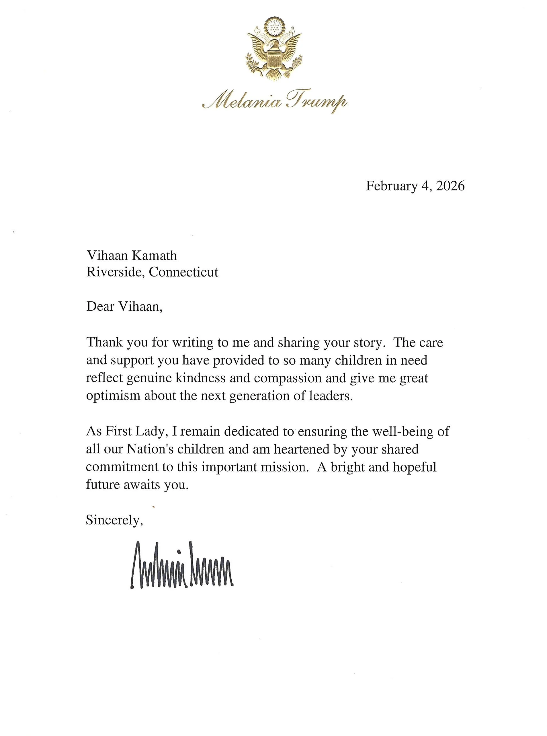Letter from the First Lady of the United States