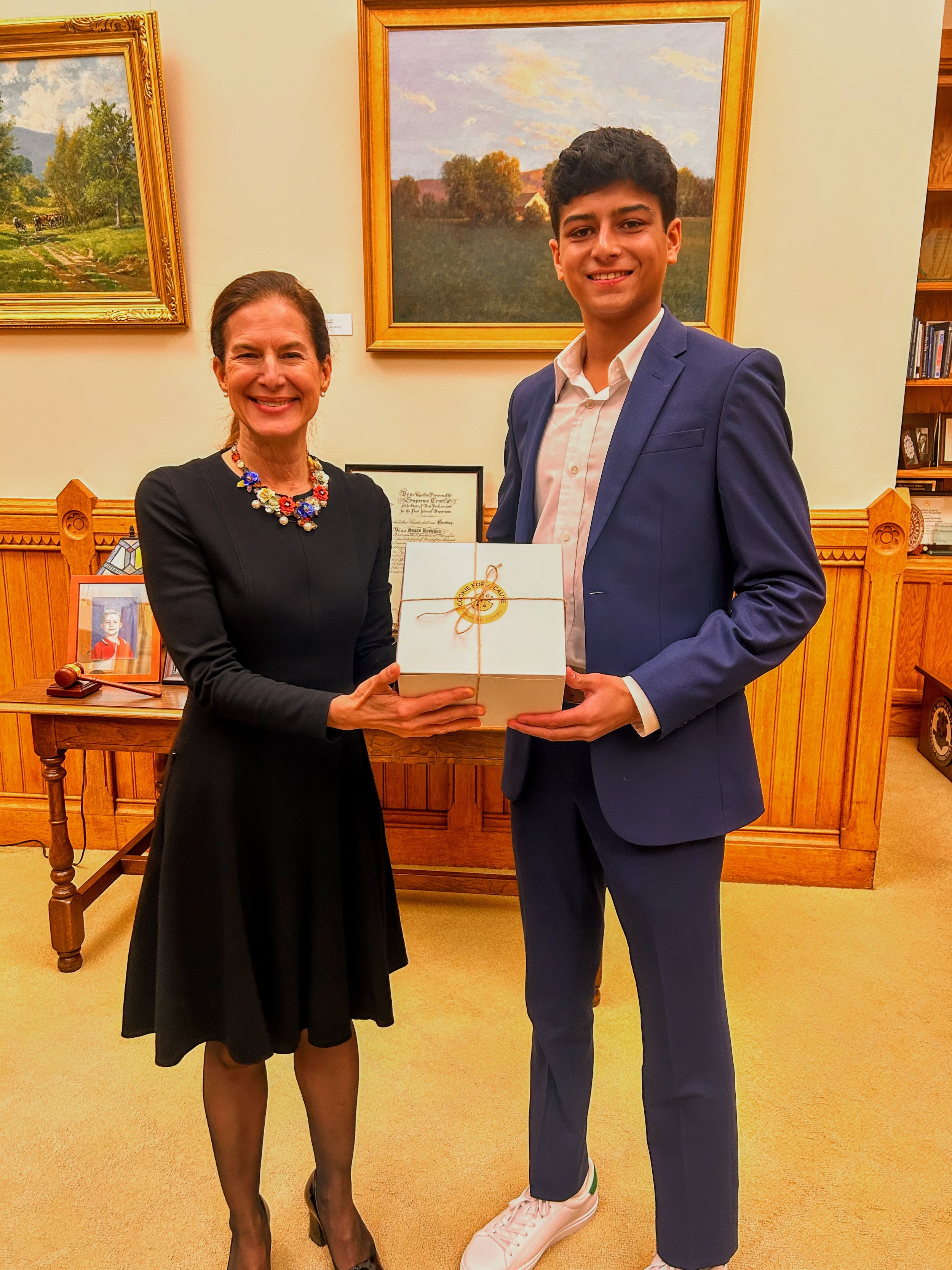 Vihaan Kamath, founder of Cookie for a Cause, meeting with Connecticut Lt. Governor Susan Bysiewicz at the State Capitol in Hartford to discuss supporting children and families in CT