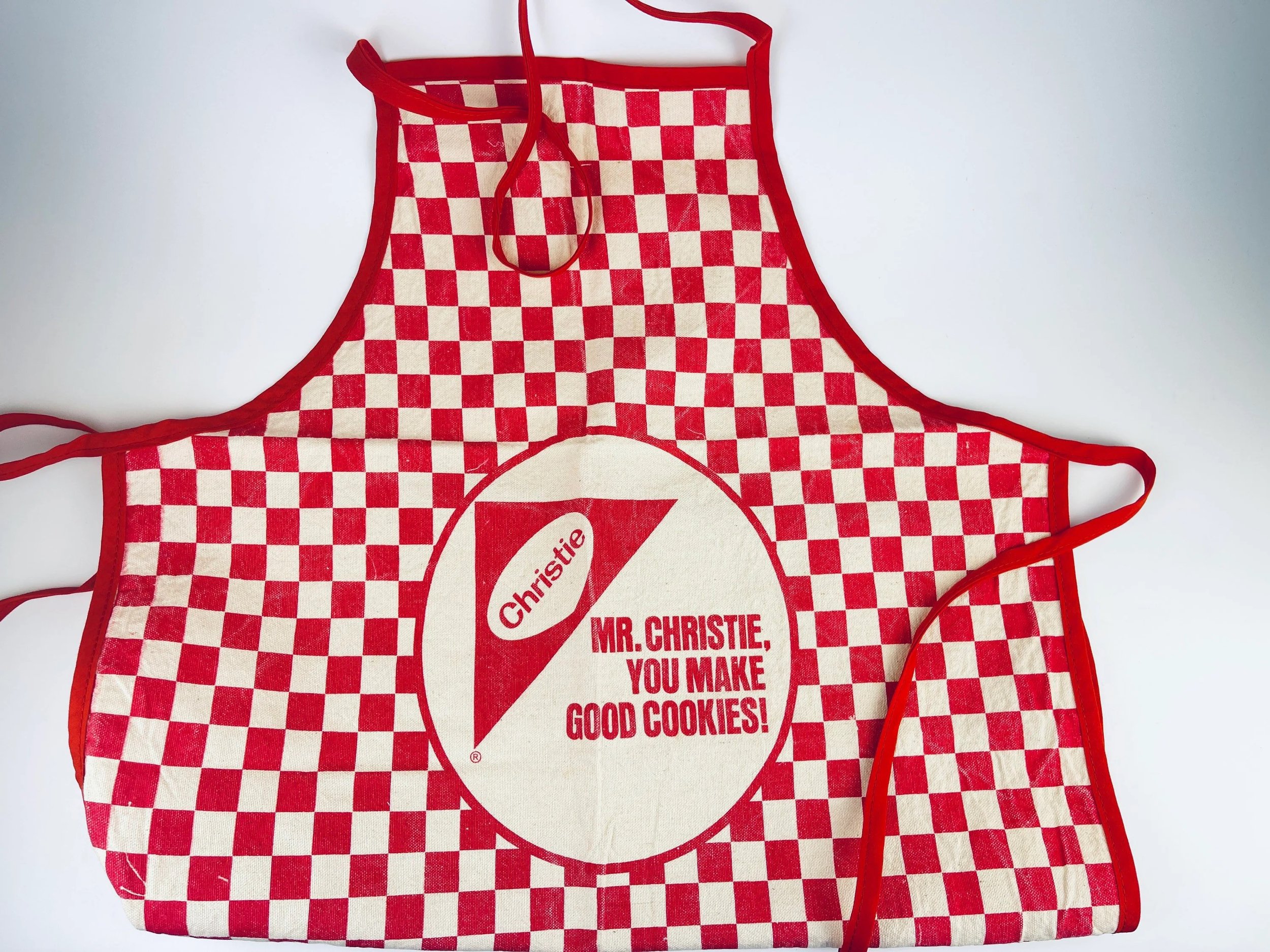 Vintage Red Checkered 'Christie' Cookies Linen Full Apron - Red Strings