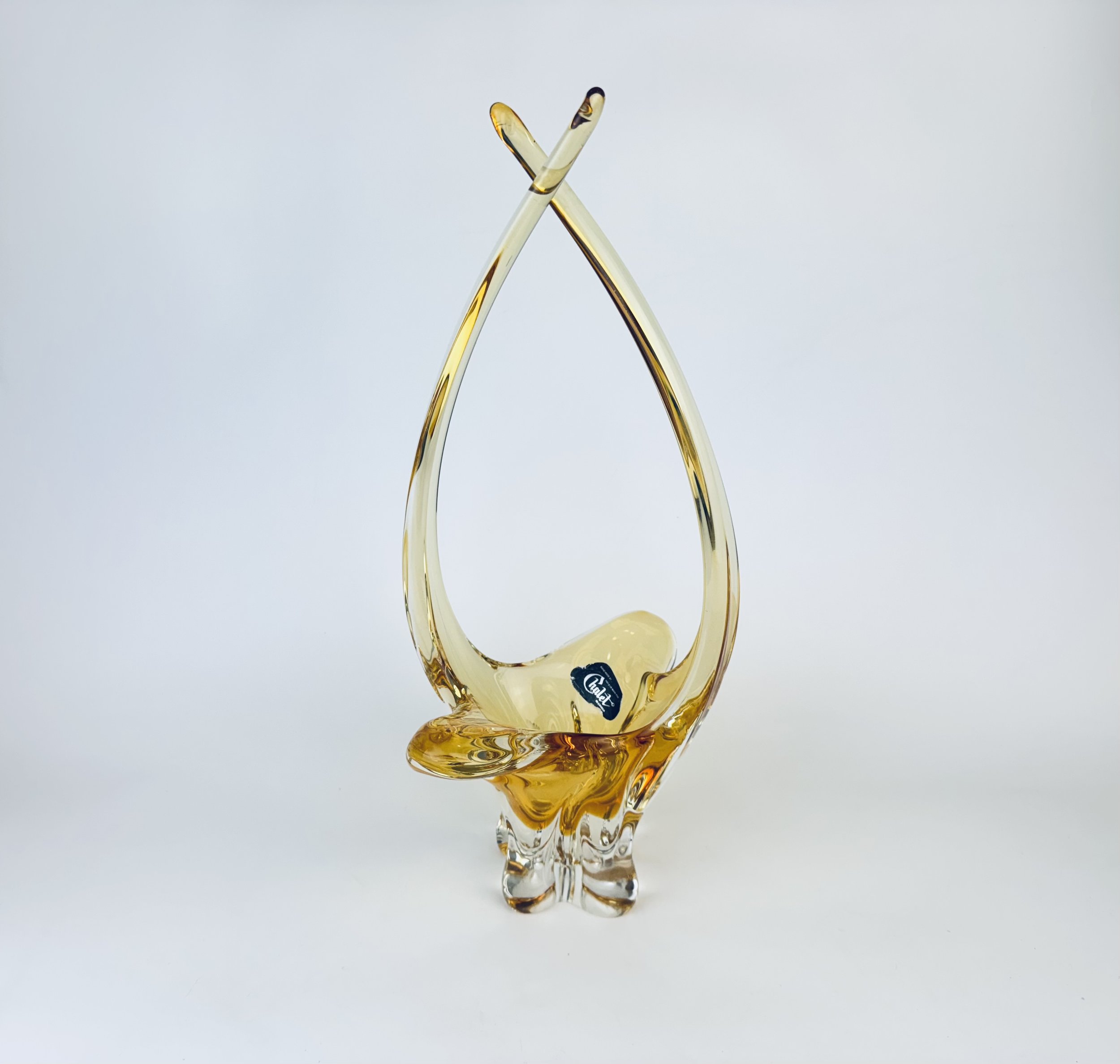 Vintage 'Chalet' Golden Honey Art Glass Decorative Basket - Made In Canada