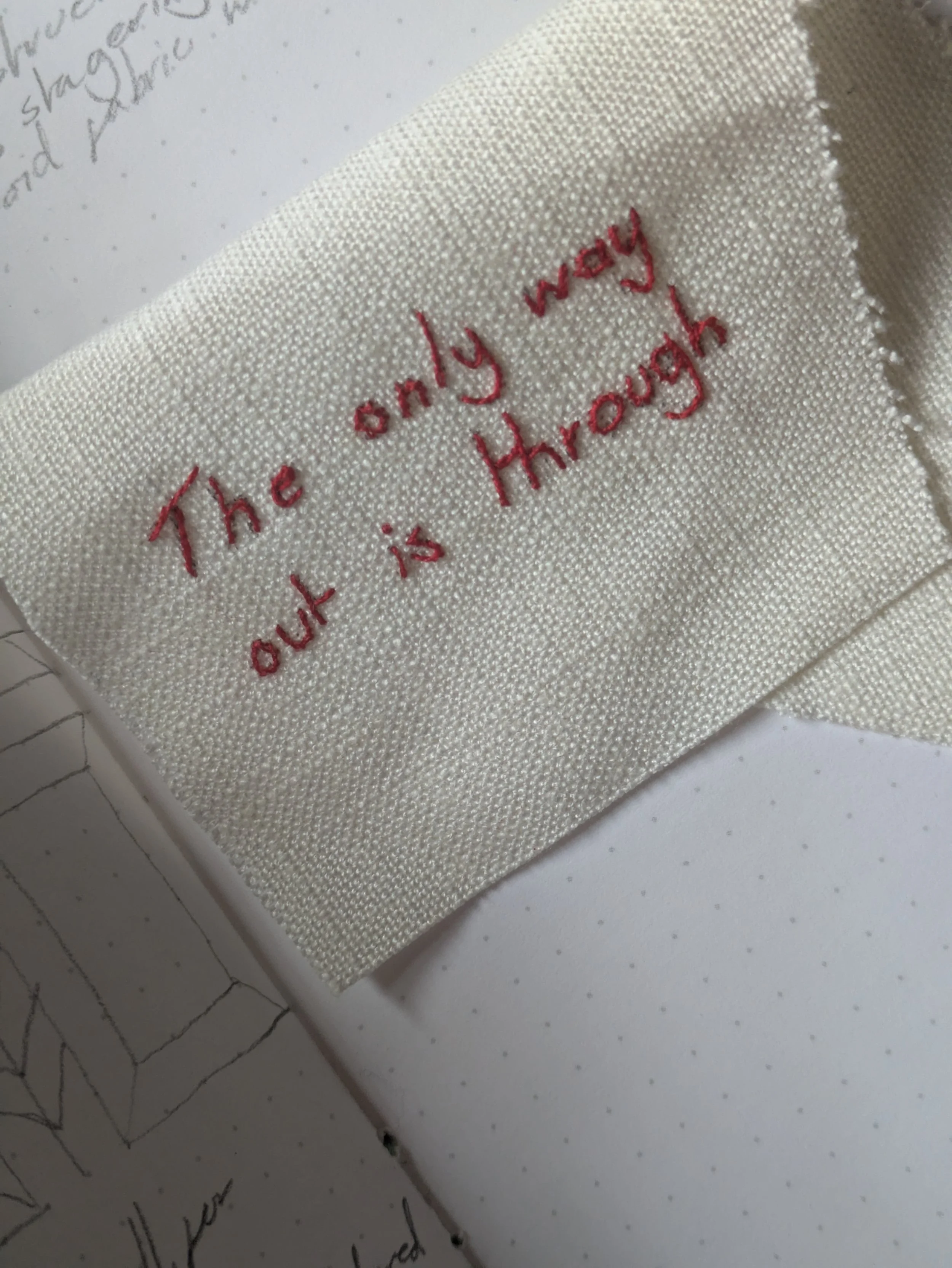Before committing to the project I wanted to ensure I could execute the embroidered text element.