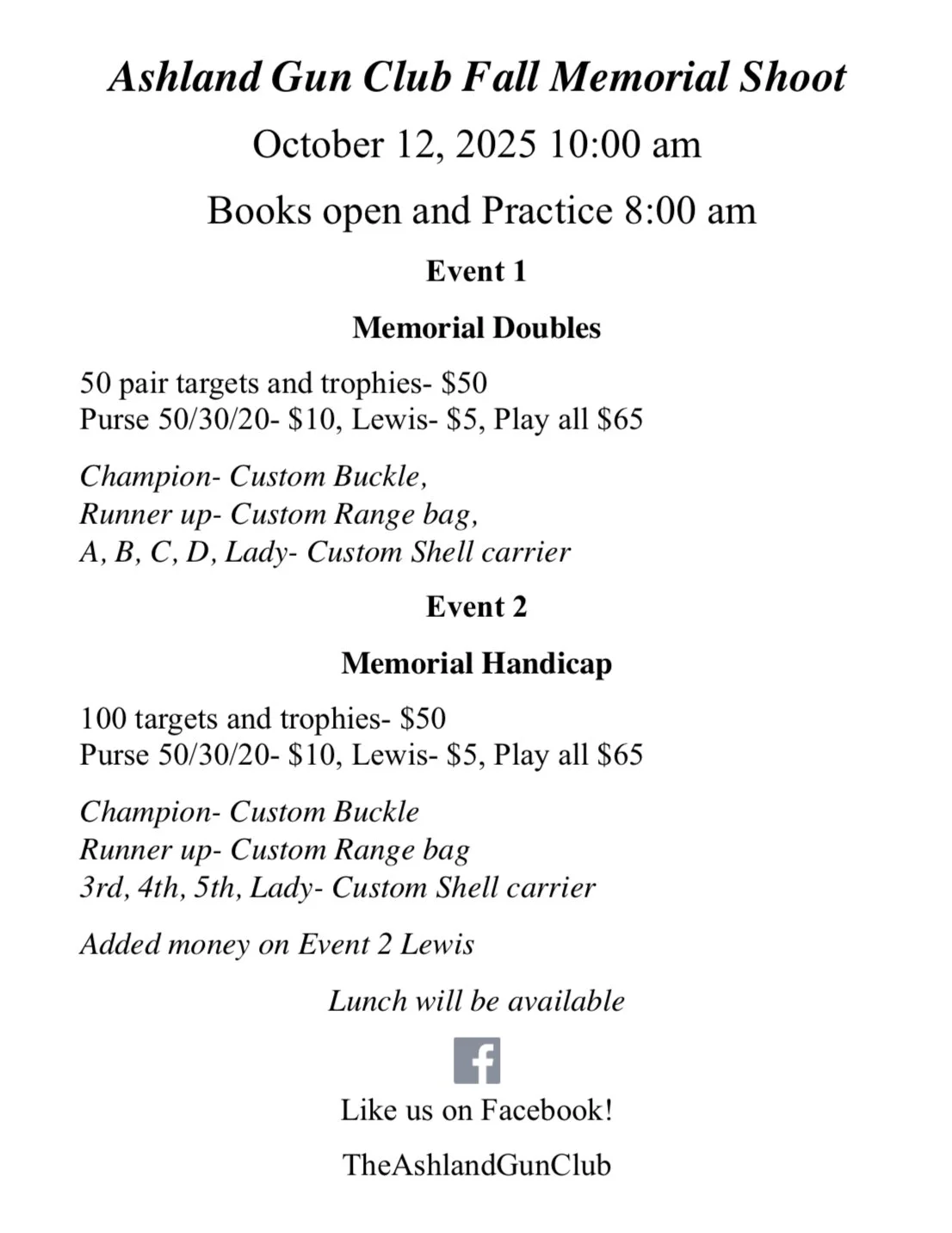 Monthly Program & Shoot Announcement