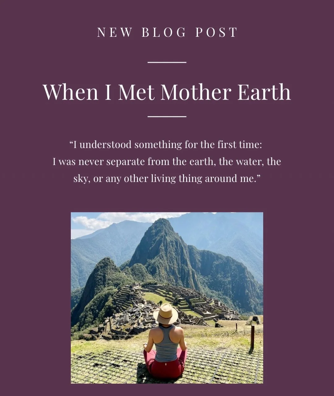 She appeared part woman, part mountain, draped in moss and white light. 

Our co-founder Amanda came face to face with Mother Earth. She just shared the full story on our blog including the healing journey that led her there, what Pachamama showed he