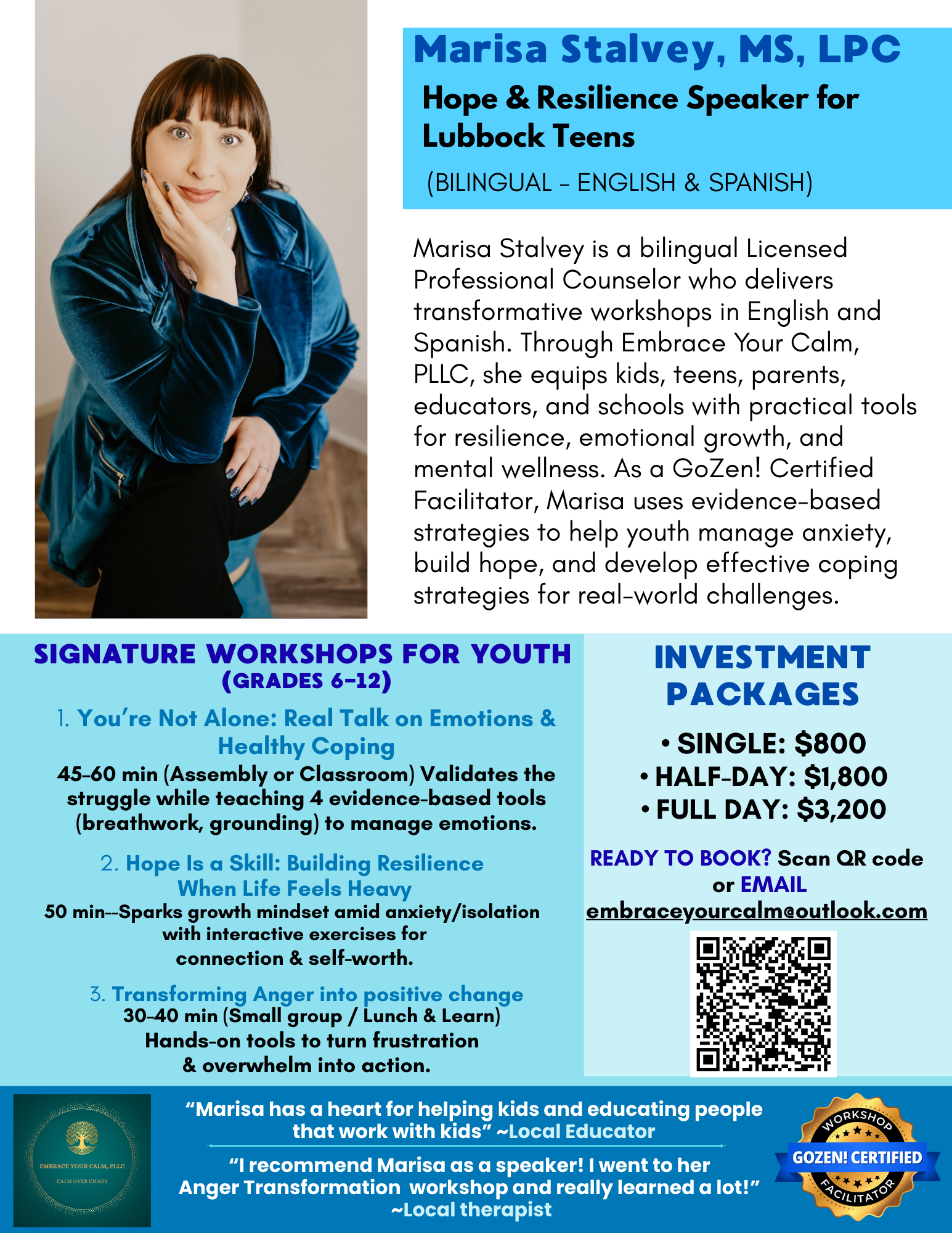 Book Marisa for Your School or Youth Group