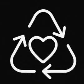 Recycling symbol with a heart in the center.