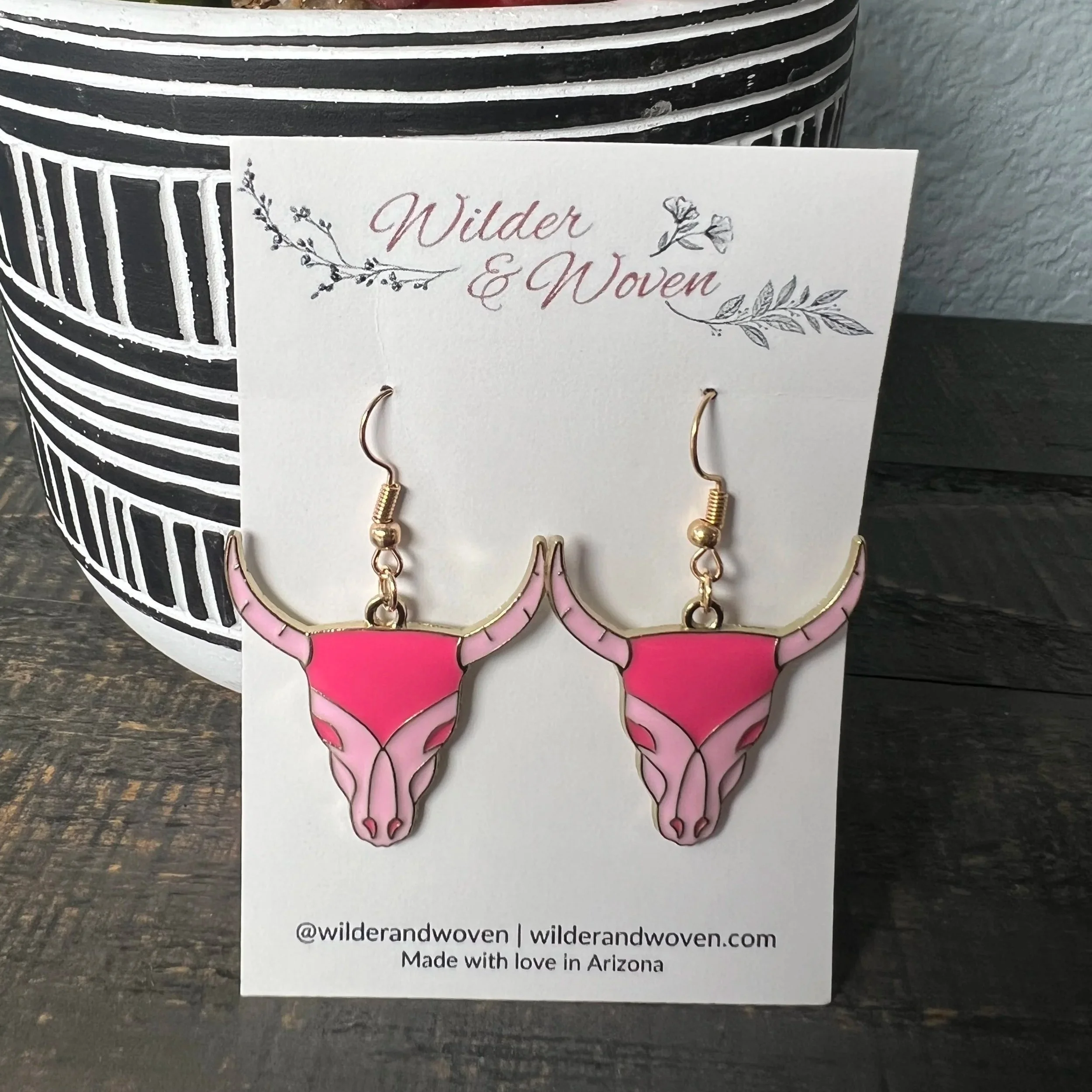 Pink Longhorn Charm Earrings