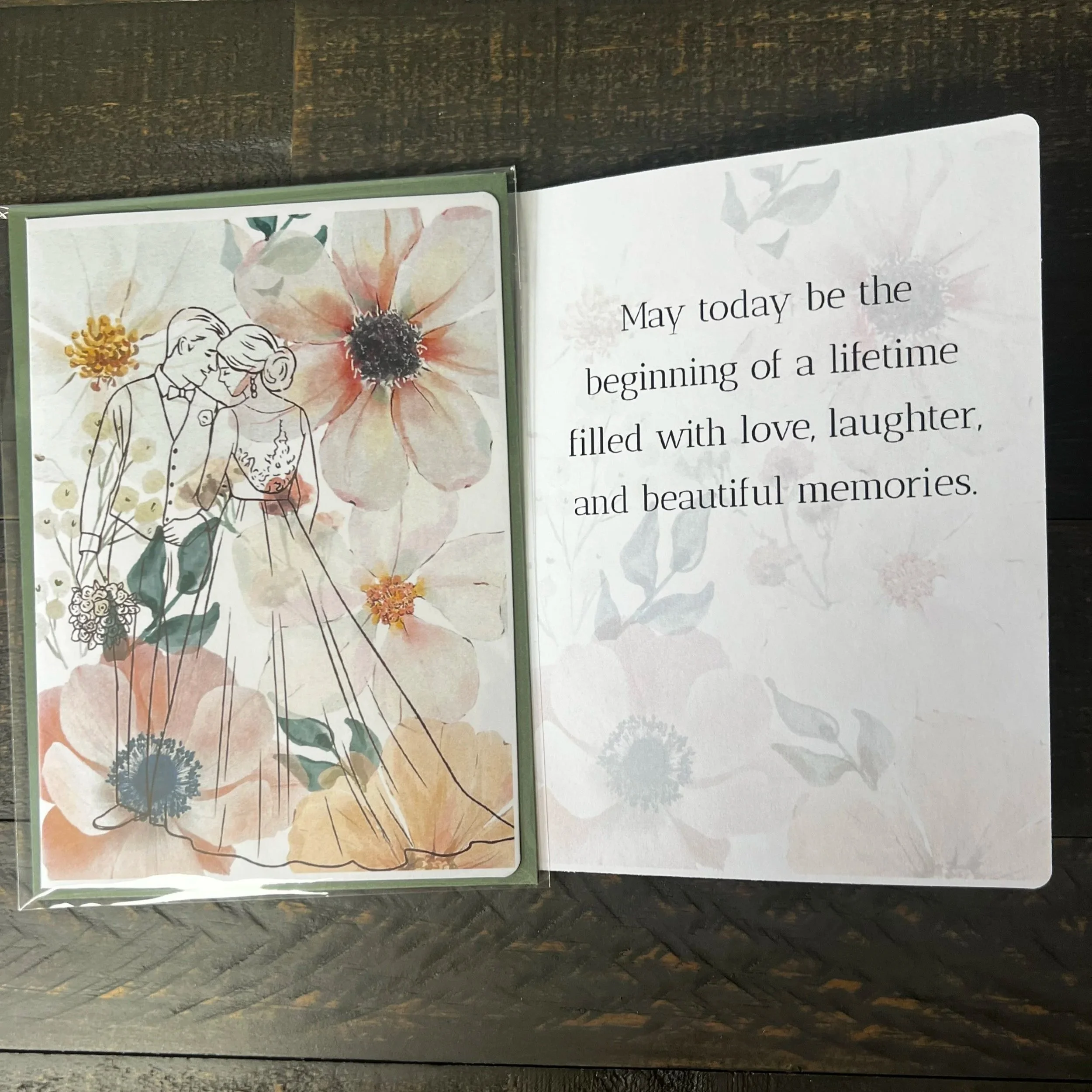 Front and inside of Beginning of a Lifetime Wedding Card showing the wedding message.