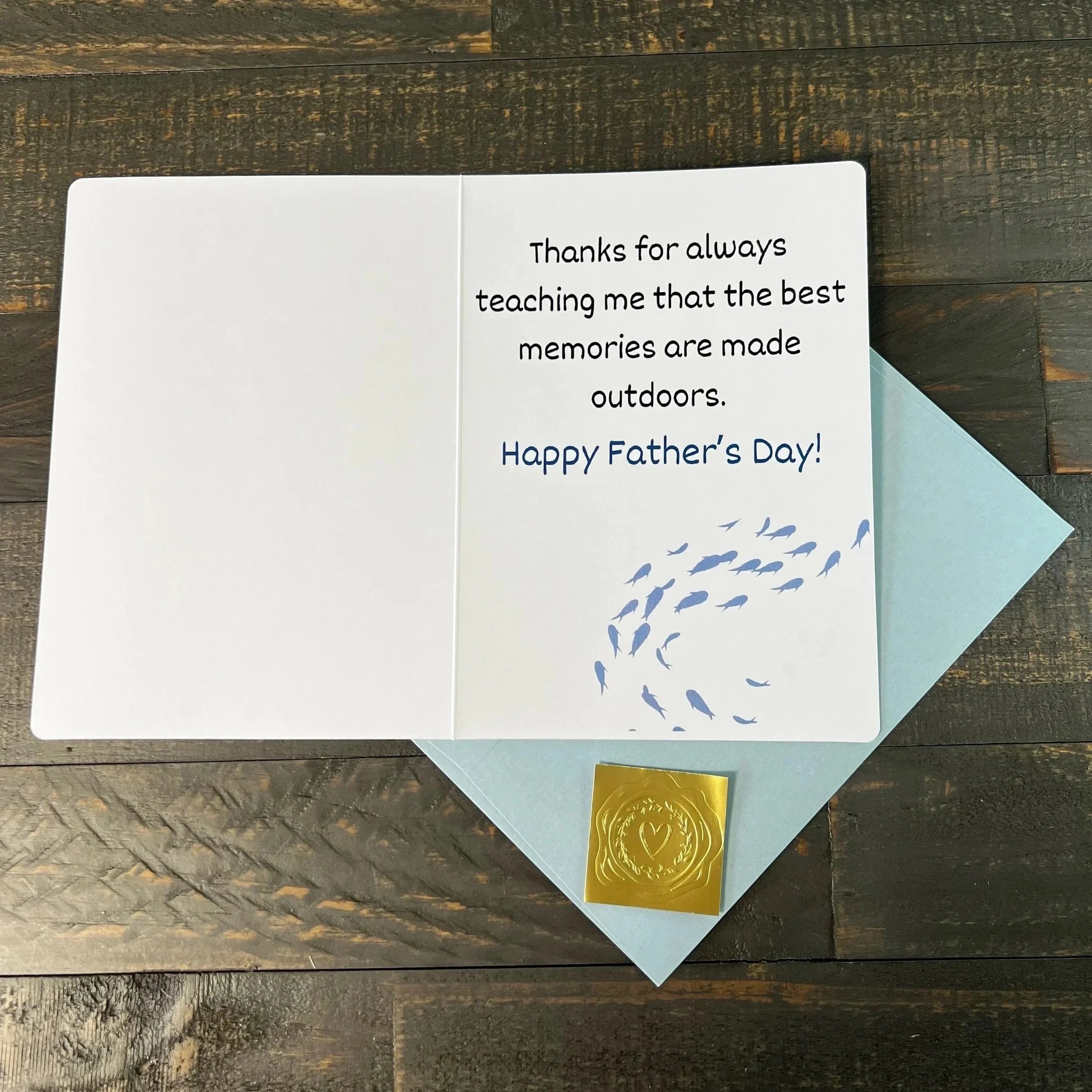 Sentimental message inside option reading "“Thanks for always teaching me that the best memories are made outdoors. Happy Father’s Day!”