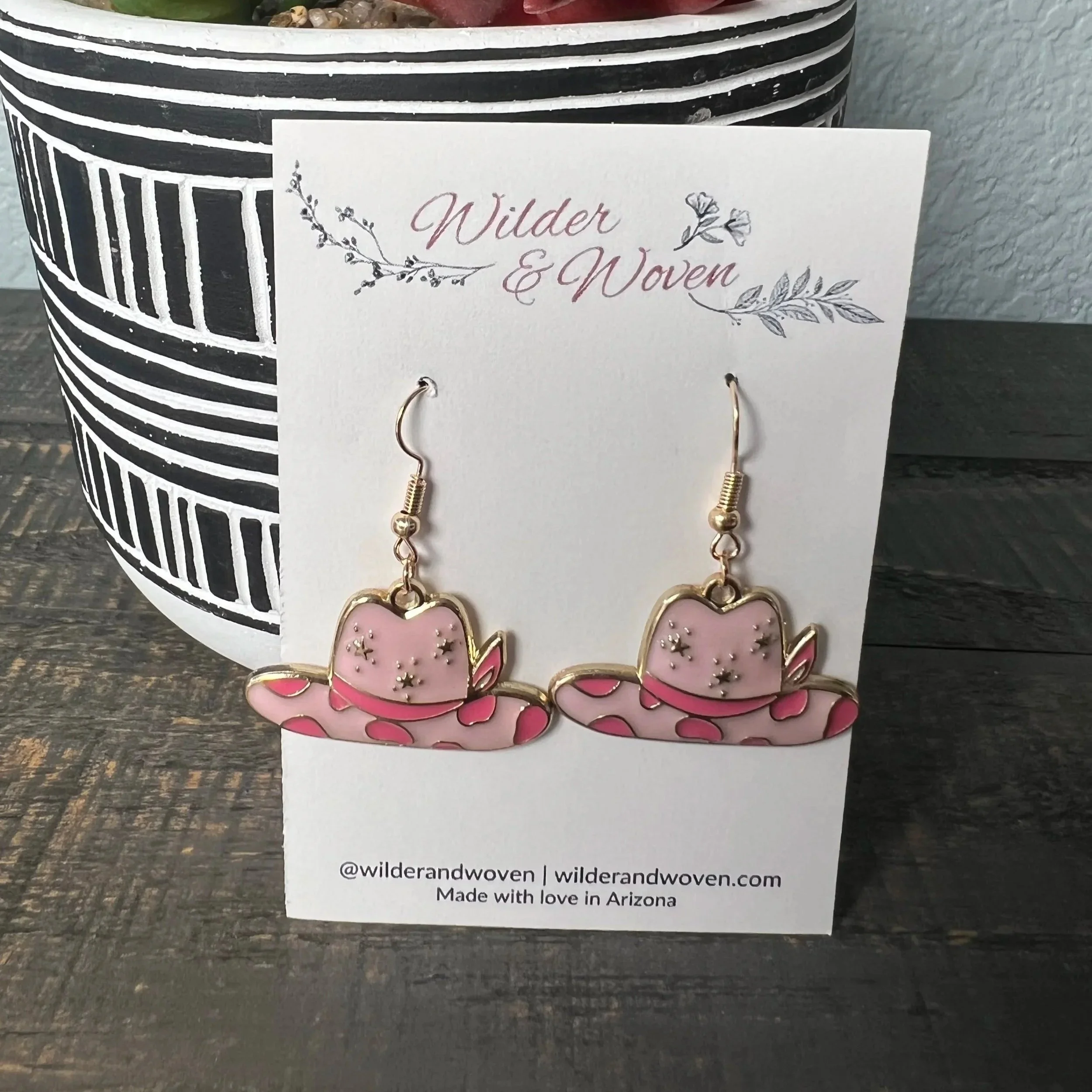 Pink Star Cowgirl Hat Charm Earrings