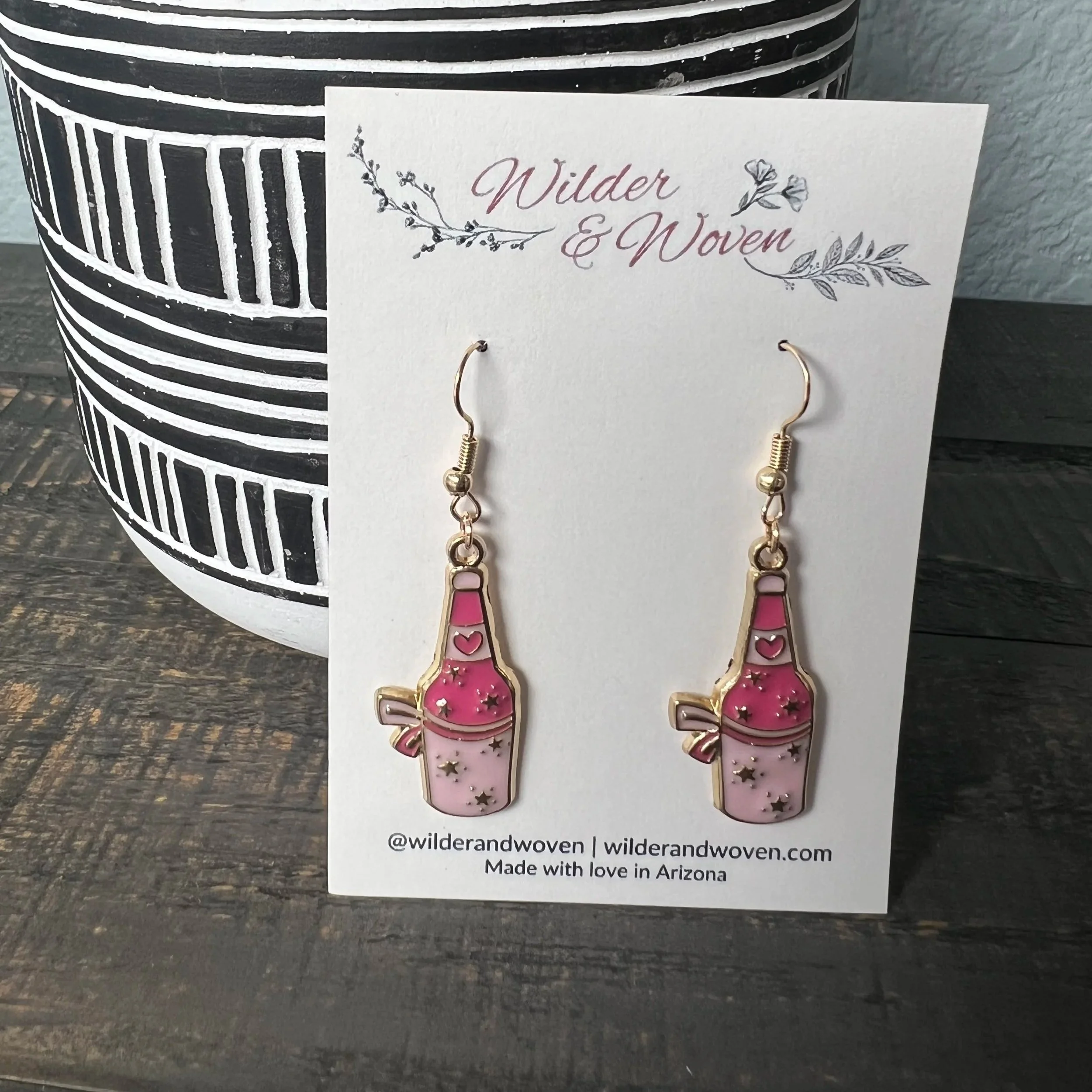 Pink Cowgirl Beer Bottle Charm Earrings