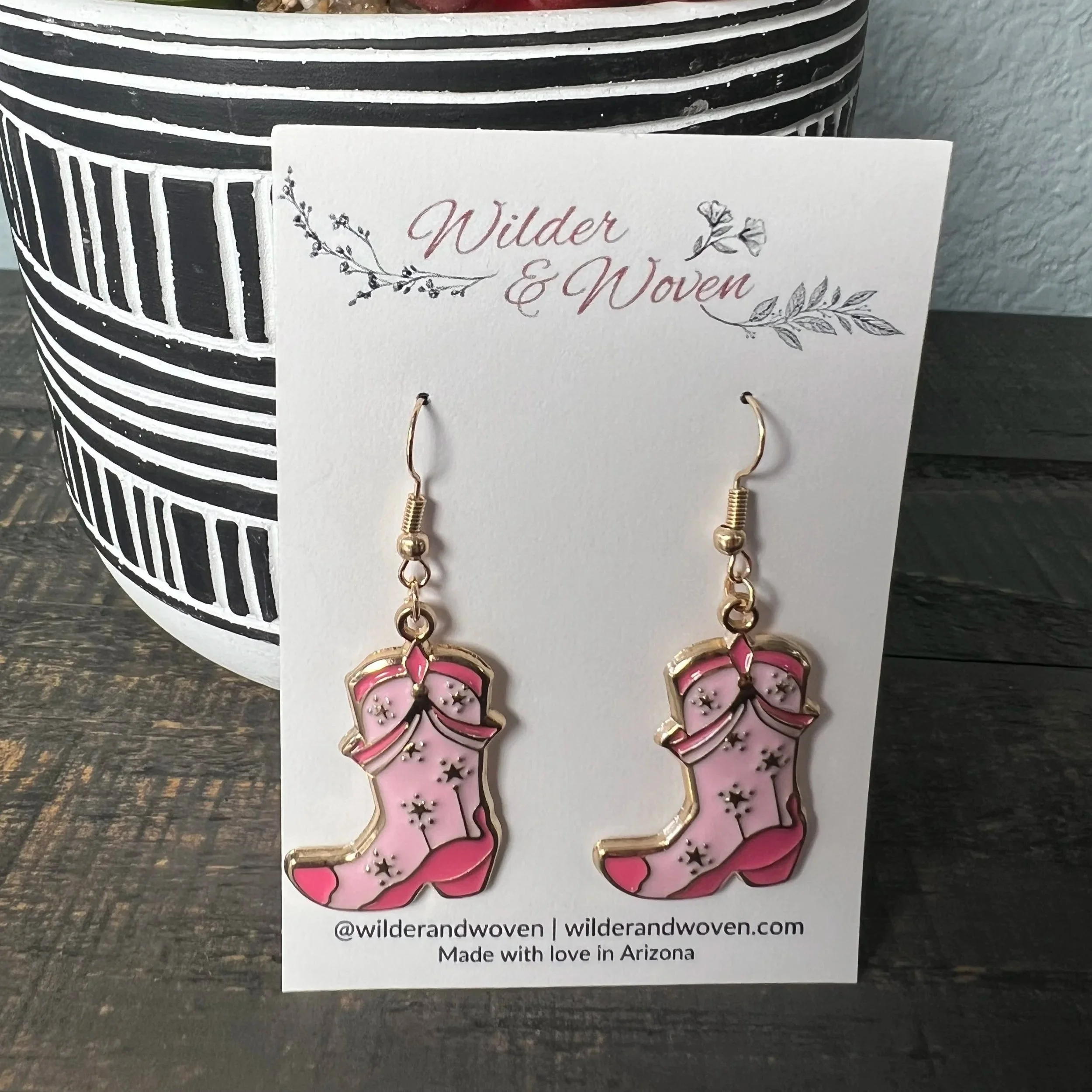 Pink Star Cowgirl Boot Charm Earrings